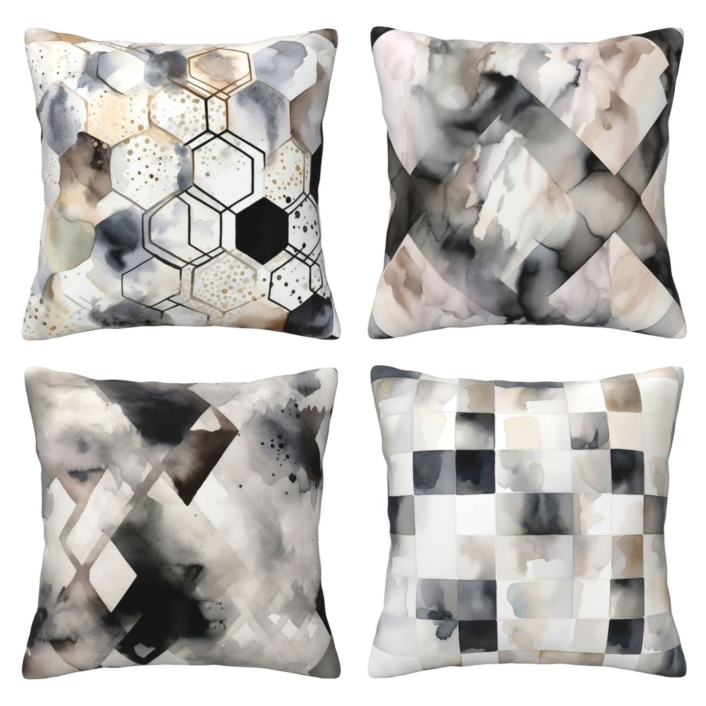 Geometric Throw Pillow Covers 18x18 inch Set of 4 Abstract Pillow Cases Watercolor Modern Decorative Cushion Covers for Sofa Couch