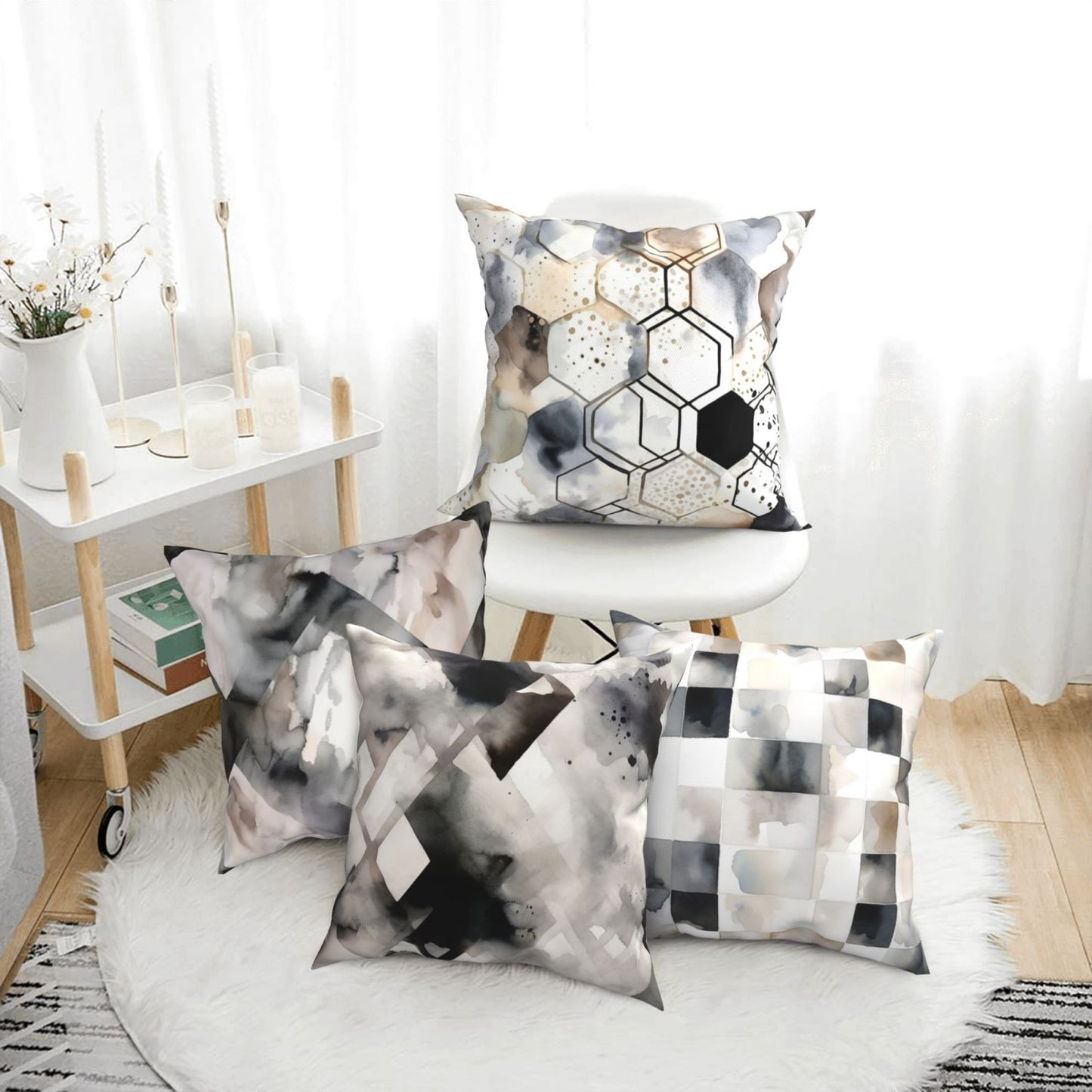 Geometric Throw Pillow Covers 18x18 inch Set of 4 Abstract Pillow Cases Watercolor Modern Decorative Cushion Covers for Sofa Couch
