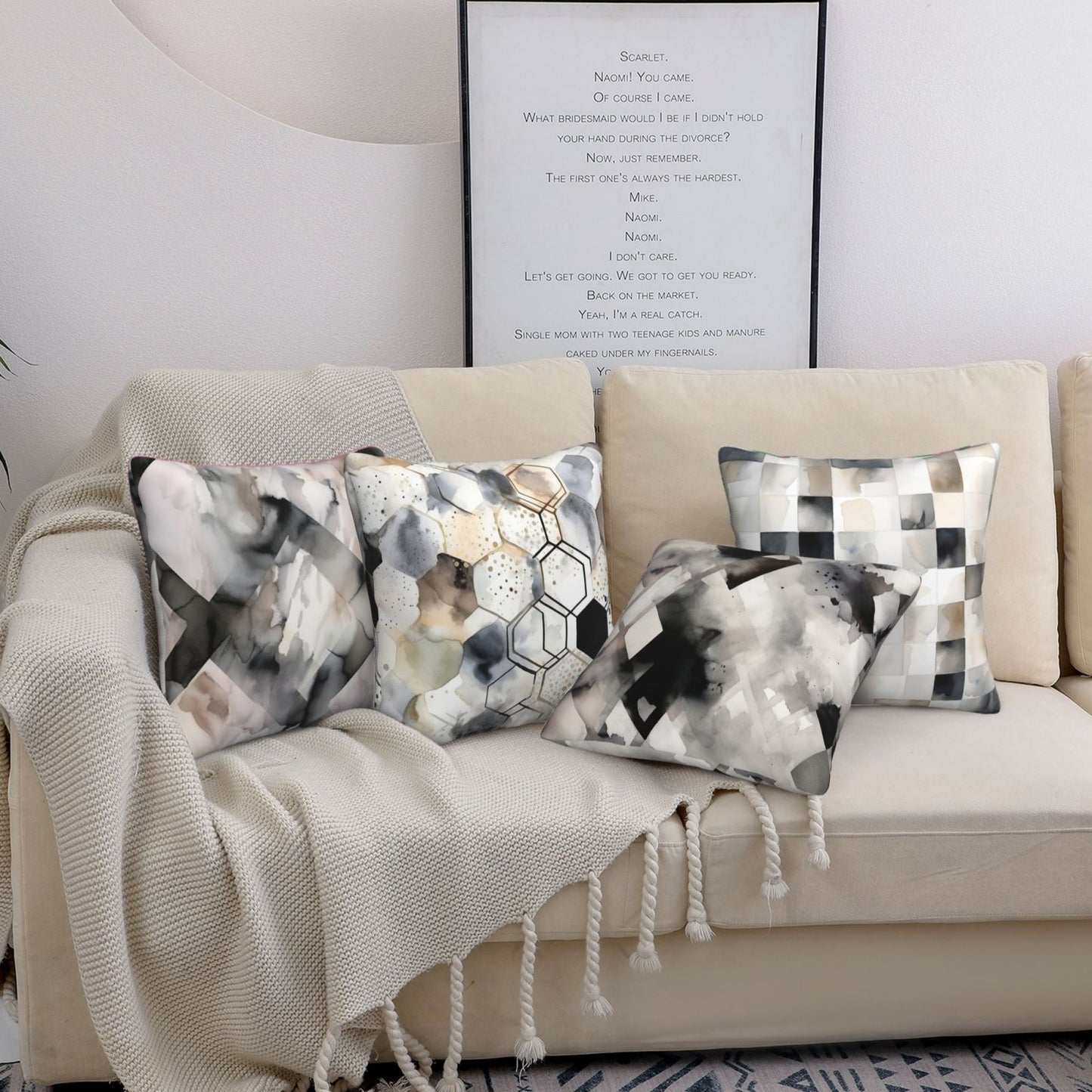 Geometric Throw Pillow Covers 18x18 inch Set of 4 Abstract Pillow Cases Watercolor Modern Decorative Cushion Covers for Sofa Couch