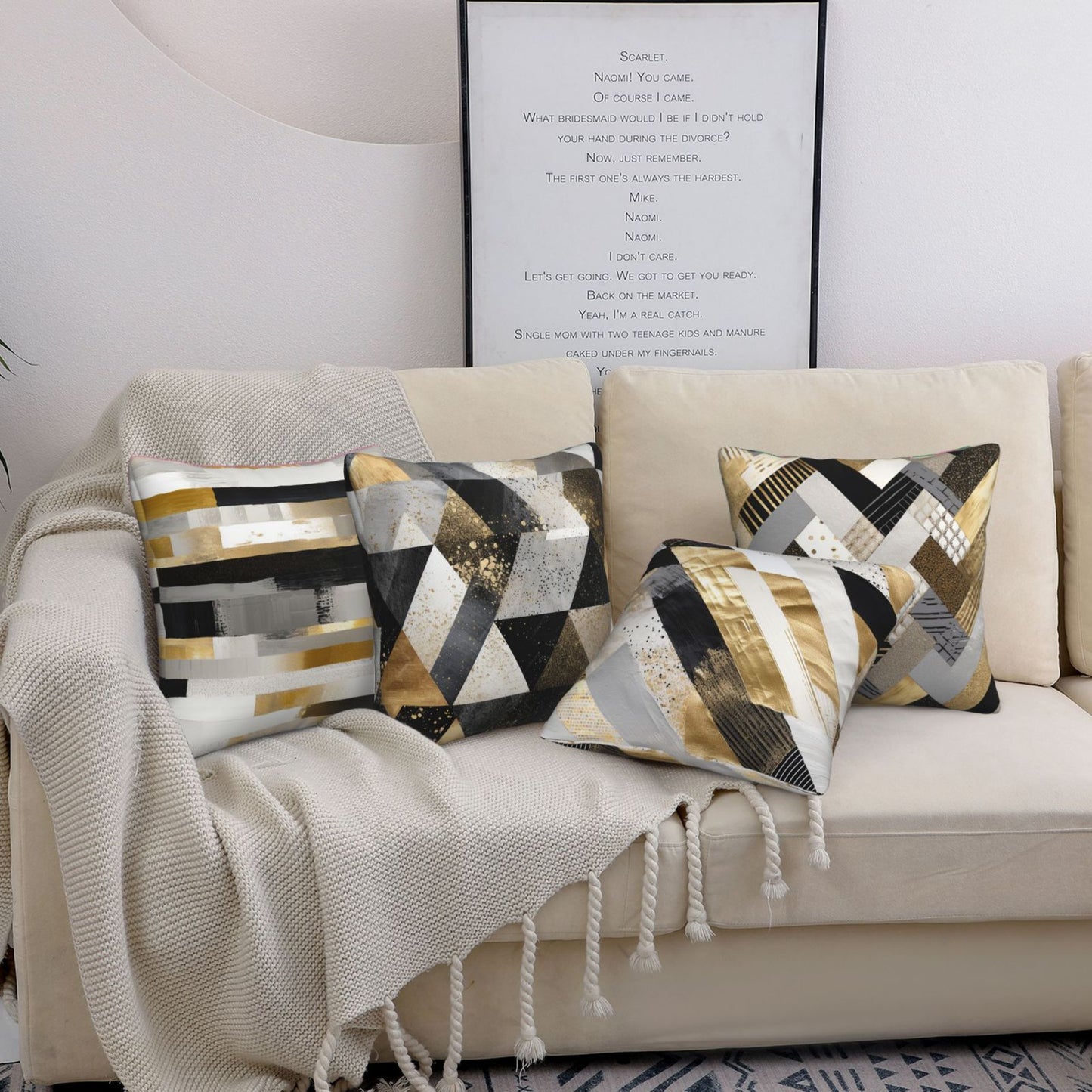 Geometric Throw Pillow Covers 18x18 inch Set of 4 Abstract Pillow Cases Watercolor Modern Decorative Cushion Covers for Sofa Couch