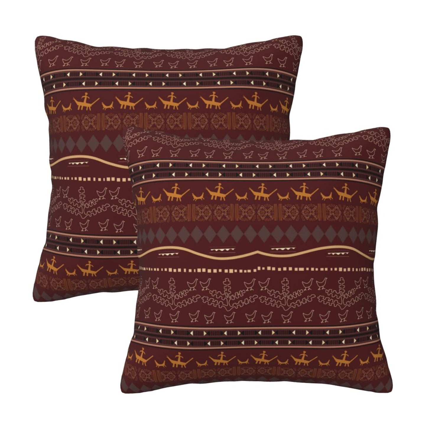 African Bohemian Throw Pillow Covers 18x18 inch Set of 2 Ethnic Pillow Cases Geometric Decorative Cushion Covers