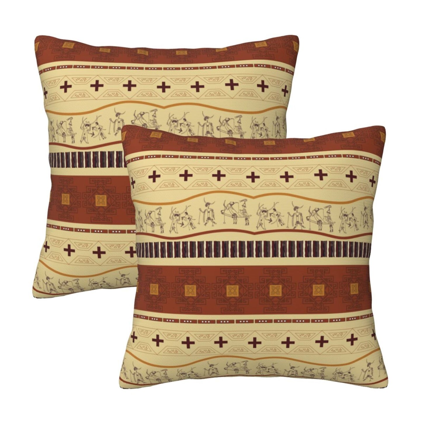 African Bohemian Throw Pillow Covers 18x18 inch Set of 2 Ethnic Pillow Cases Geometric Decorative Cushion Covers