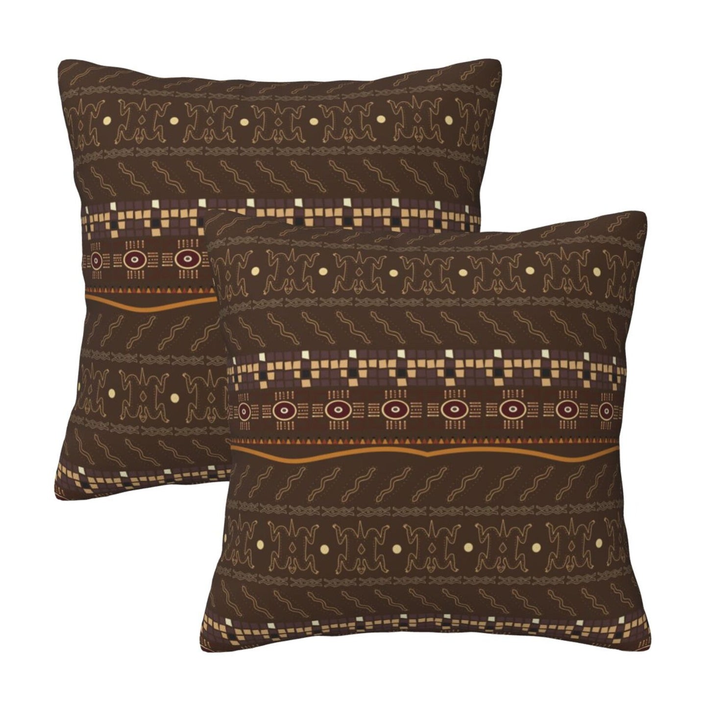 African Bohemian Throw Pillow Covers 18x18 inch Set of 2 Ethnic Pillow Cases Geometric Decorative Cushion Covers