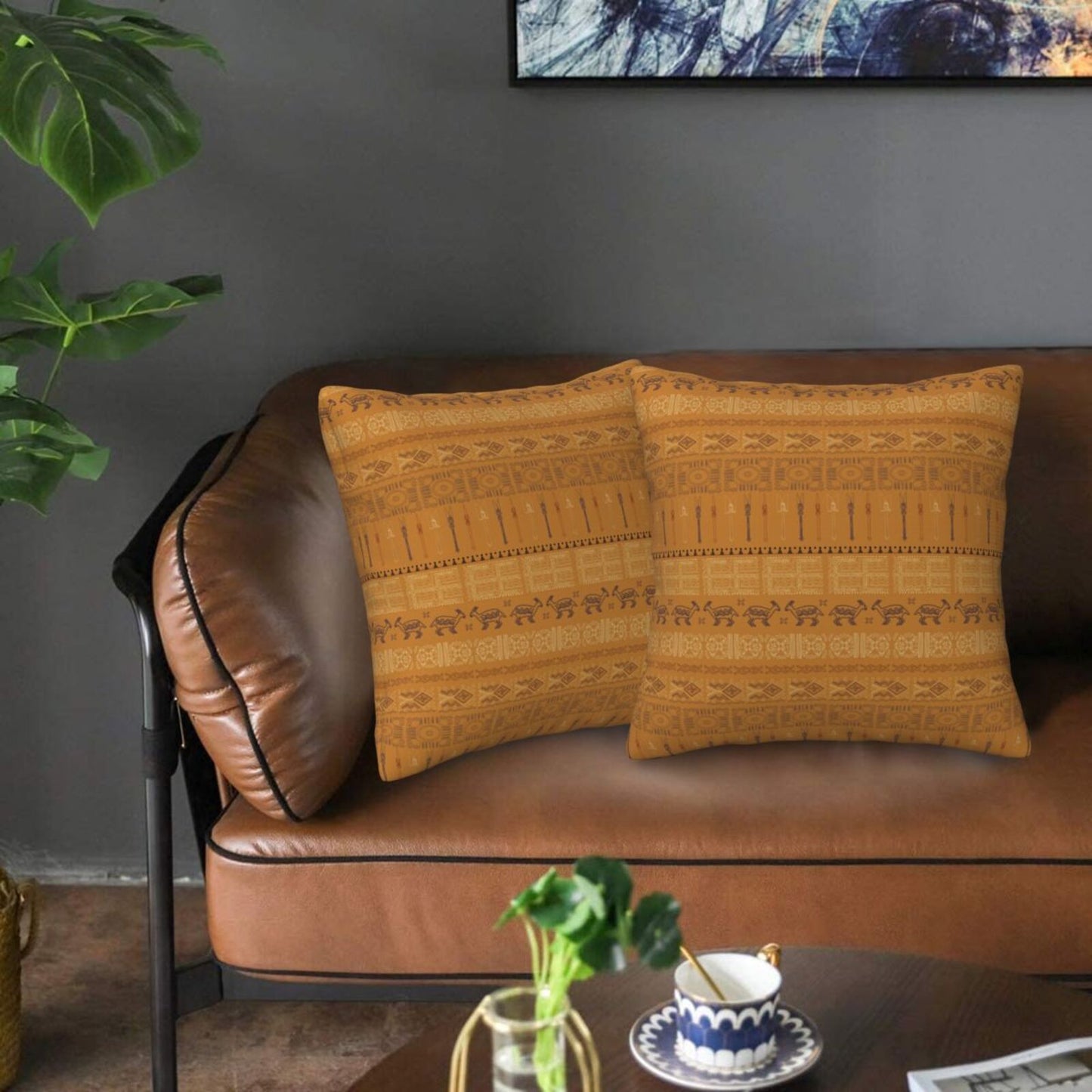 African Bohemian Throw Pillow Covers 18x18 inch Set of 2 Ethnic Pillow Cases Geometric Decorative Cushion Covers