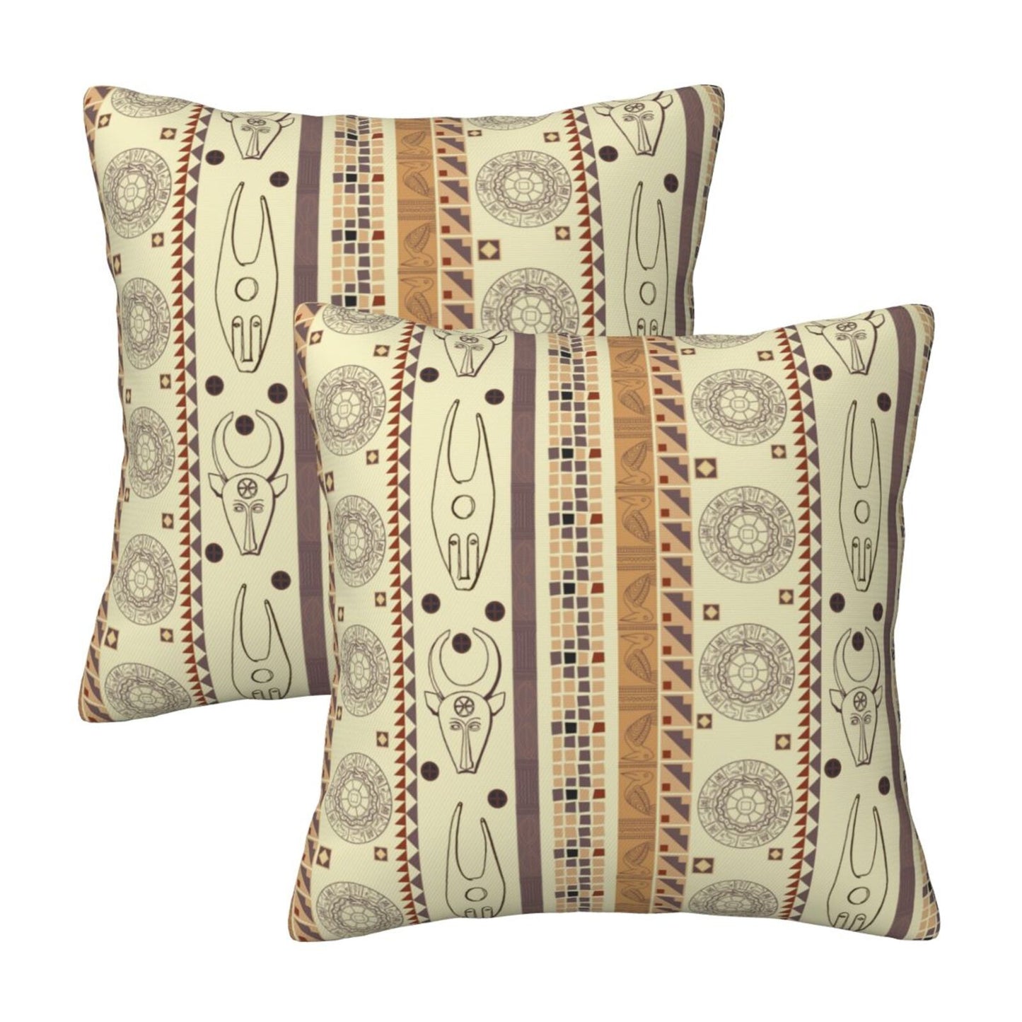 African Bohemian Throw Pillow Covers 18x18 inch Set of 2 Ethnic Pillow Cases Geometric Decorative Cushion Covers