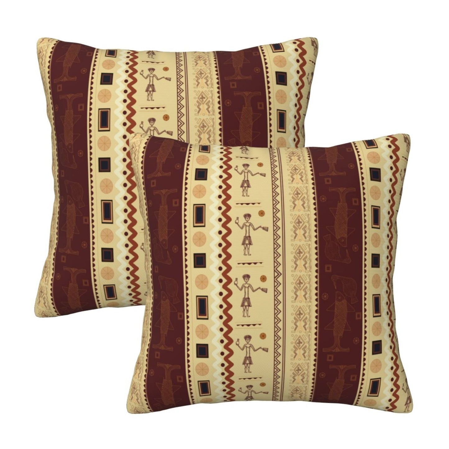 African Bohemian Throw Pillow Covers 18x18 inch Set of 2 Ethnic Pillow Cases Geometric Decorative Cushion Covers