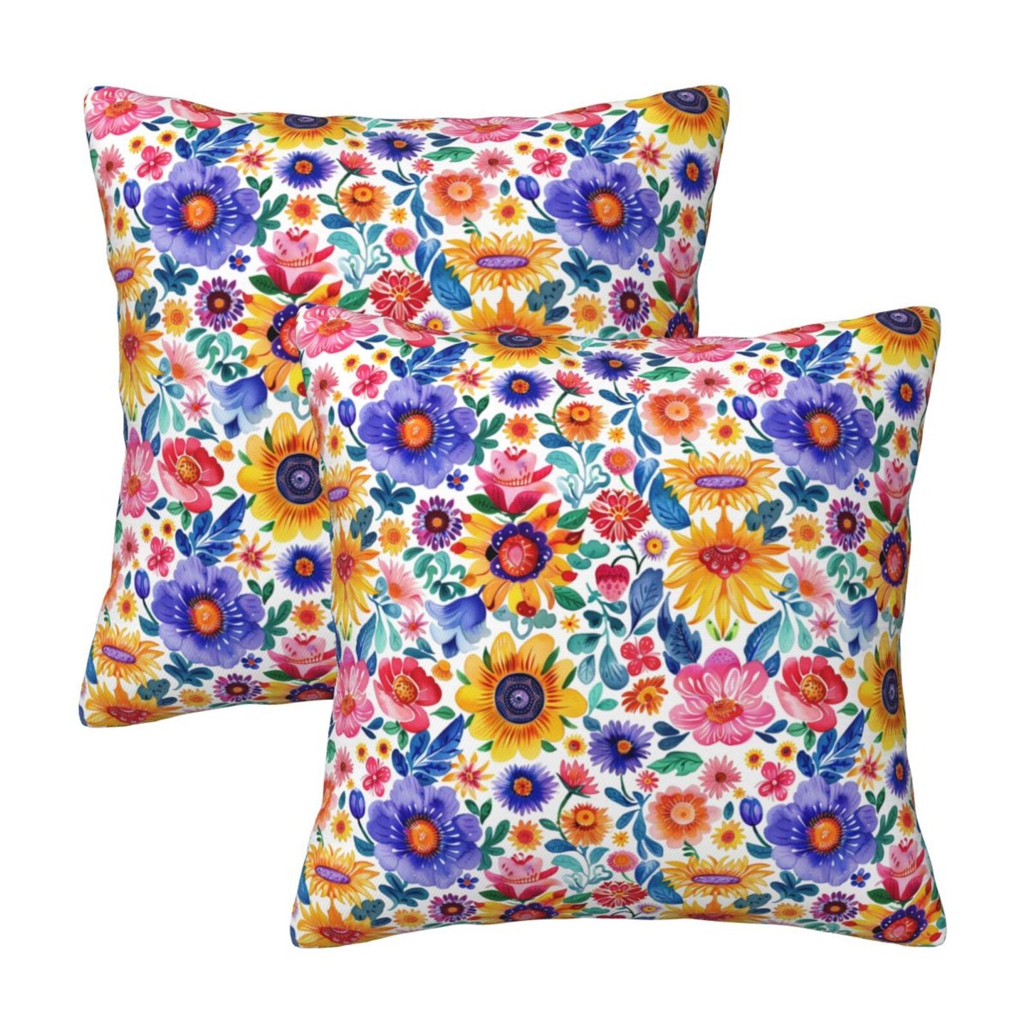 Mexican Throw Pillow Covers 18x18 inch Set of 2 Skull Flower Pillow Cases Ethnic Halloween Decorative Cushion Covers for Sofa Couch