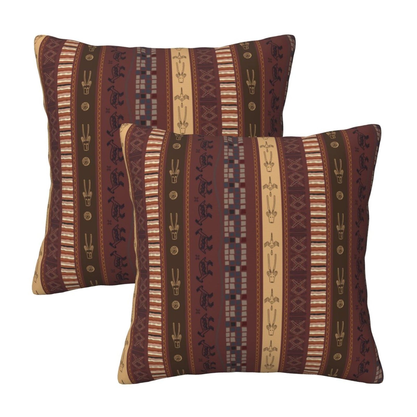 African Bohemian Throw Pillow Covers 18x18 inch Set of 2 Ethnic Pillow Cases Geometric Decorative Cushion Covers