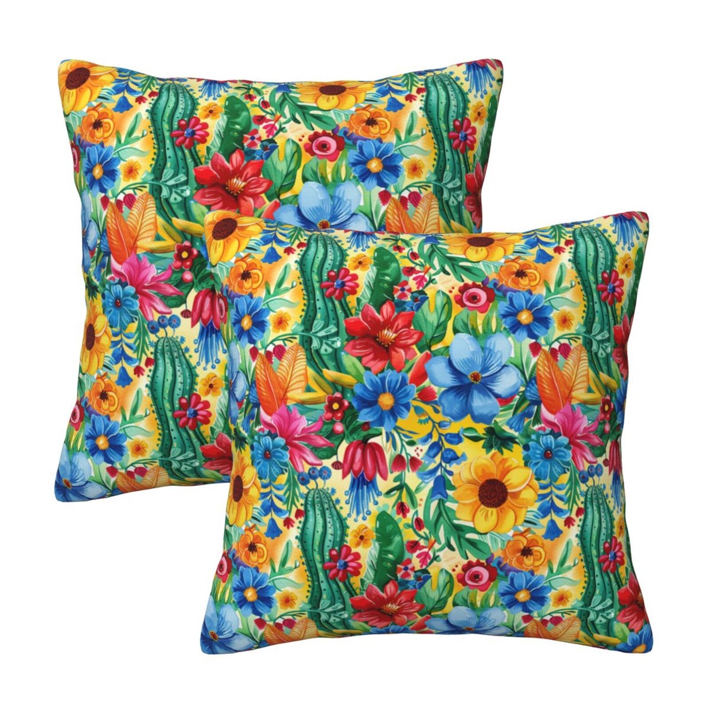 Mexican Throw Pillow Covers 18x18 inch Set of 2 Skull Flower Pillow Cases Ethnic Halloween Decorative Cushion Covers for Sofa Couch