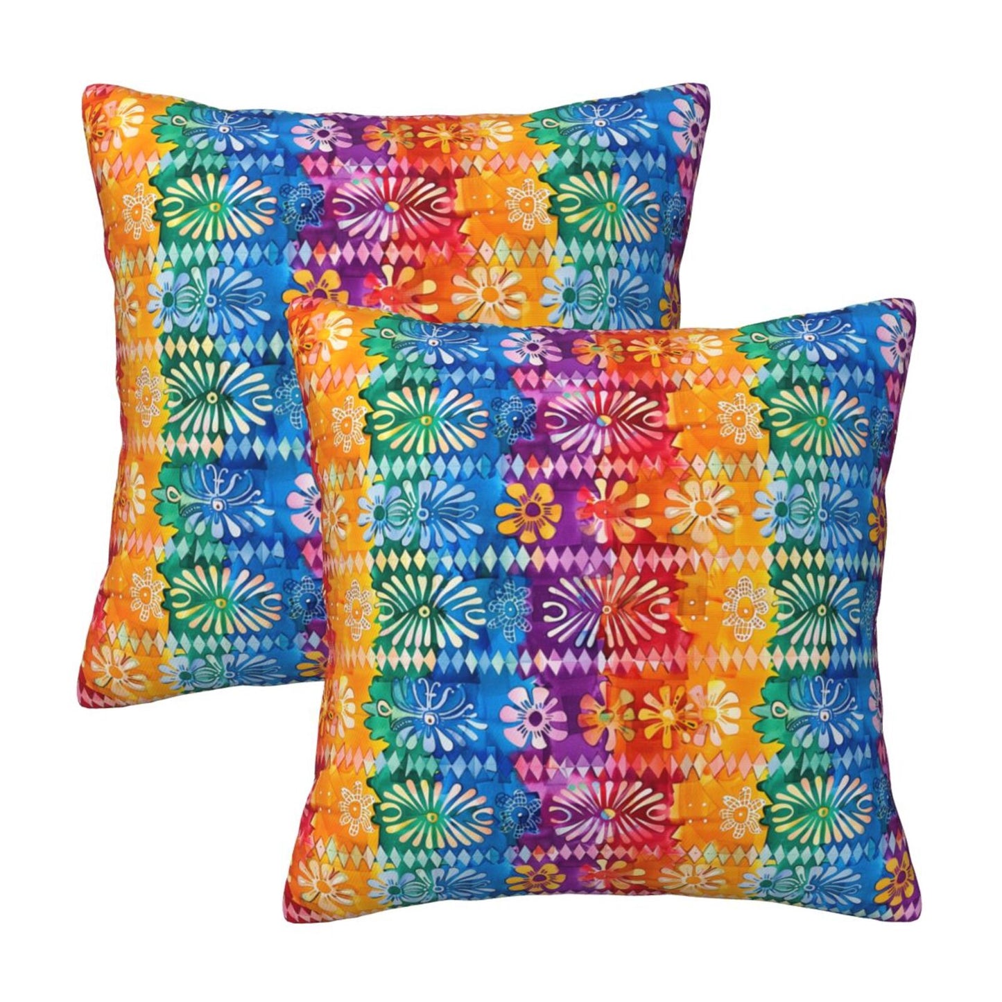 Mexican Throw Pillow Covers 18x18 inch Set of 2 Skull Flower Pillow Cases Ethnic Halloween Decorative Cushion Covers for Sofa Couch