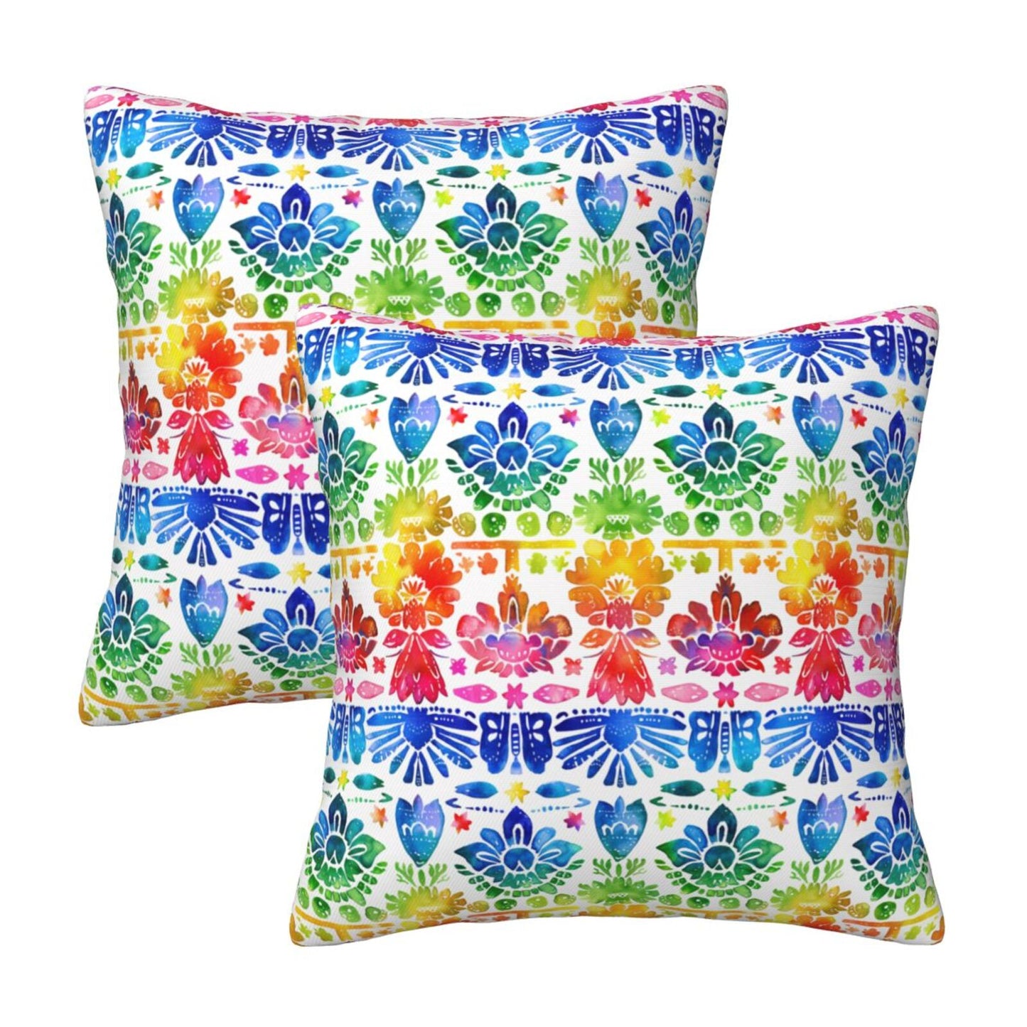 Mexican Throw Pillow Covers 18x18 inch Set of 2 Skull Flower Pillow Cases Ethnic Halloween Decorative Cushion Covers for Sofa Couch