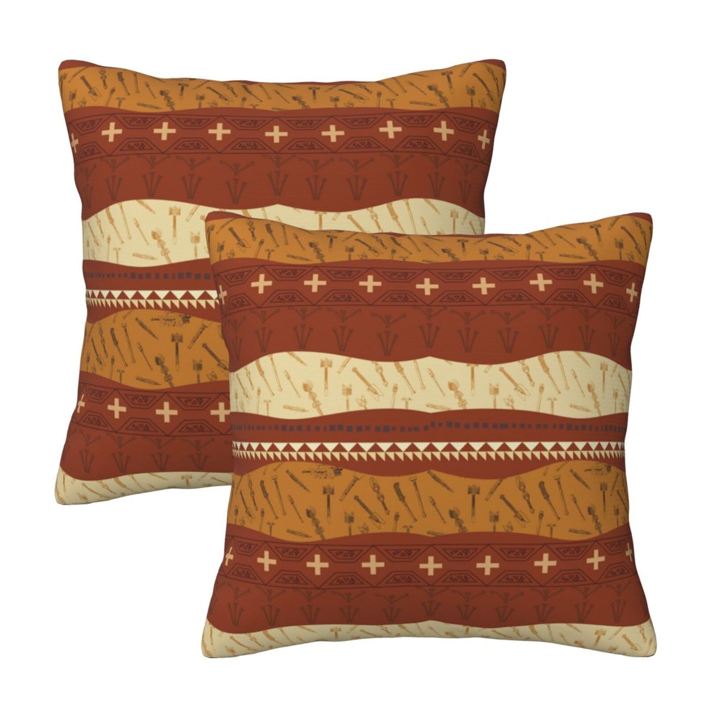 African Bohemian Throw Pillow Covers 18x18 inch Set of 2 Ethnic Pillow Cases Geometric Decorative Cushion Covers