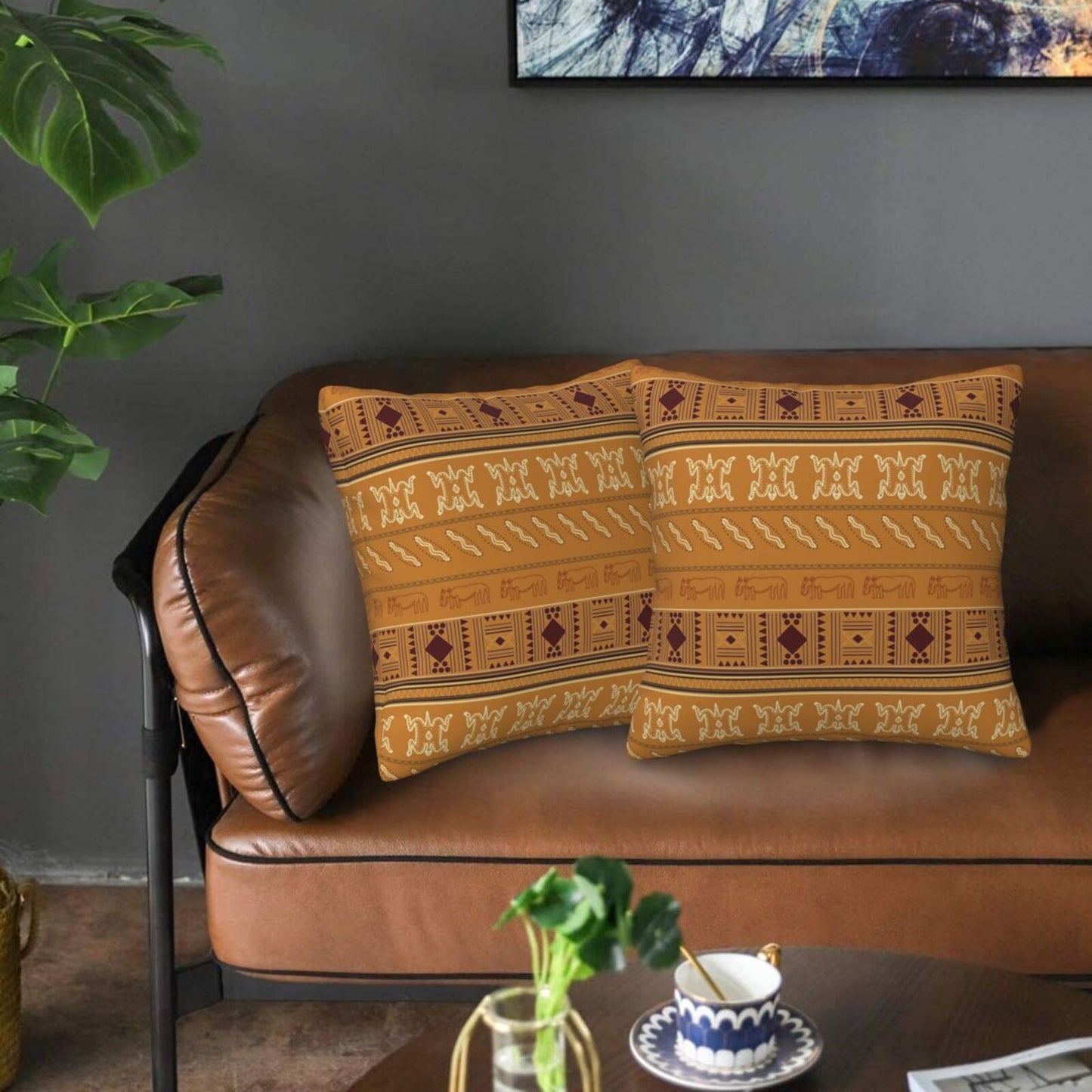 African Bohemian Throw Pillow Covers 18x18 inch Set of 2 Ethnic Pillow Cases Geometric Decorative Cushion Covers