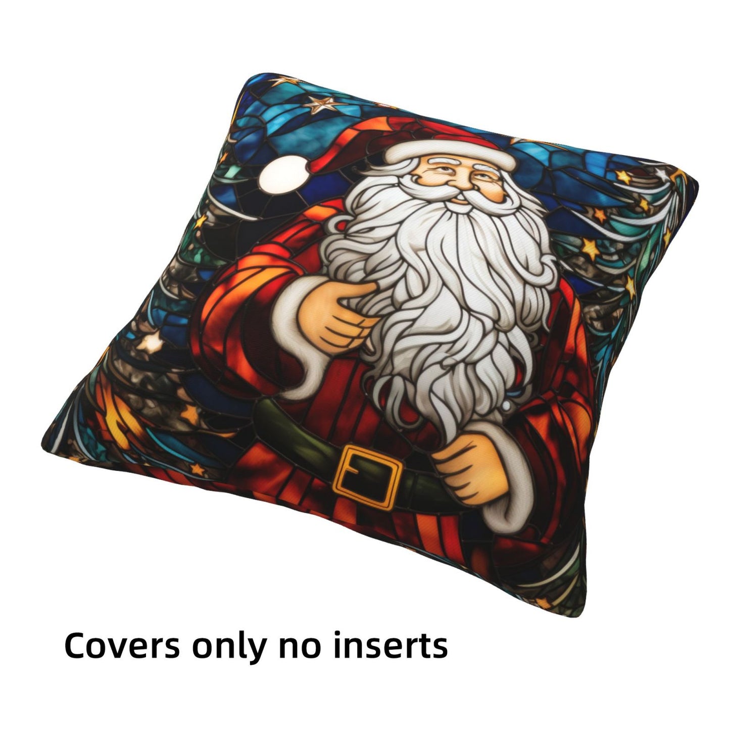 Christmas Throw Pillow Covers 18x18 inch Set of 4 Santa Deer Winter Holiday Pillow Cases Stained Glass Painting Decorative Cushion Covers