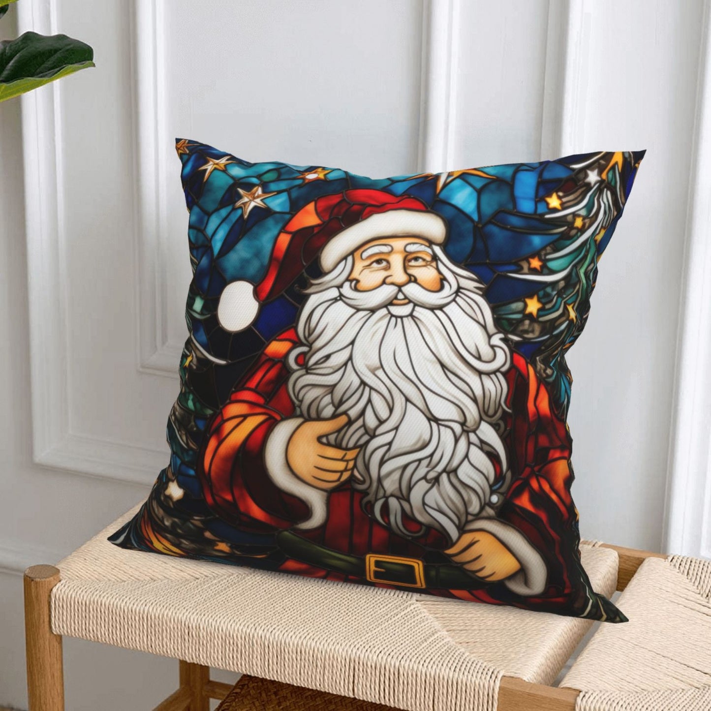 Christmas Throw Pillow Covers 18x18 inch Set of 4 Santa Deer Winter Holiday Pillow Cases Stained Glass Painting Decorative Cushion Covers