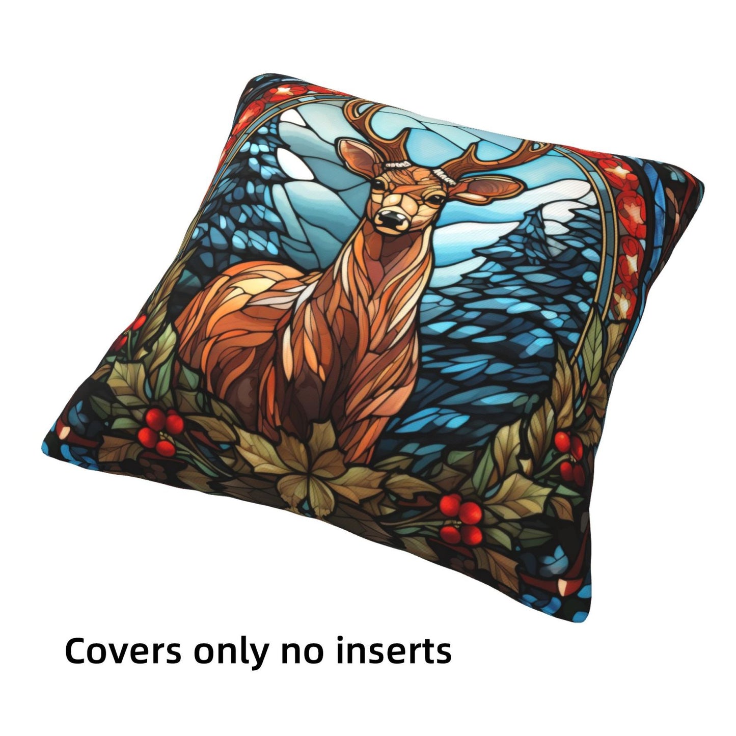 Christmas Throw Pillow Covers 18x18 inch Set of 4 Santa Deer Winter Holiday Pillow Cases Stained Glass Painting Decorative Cushion Covers