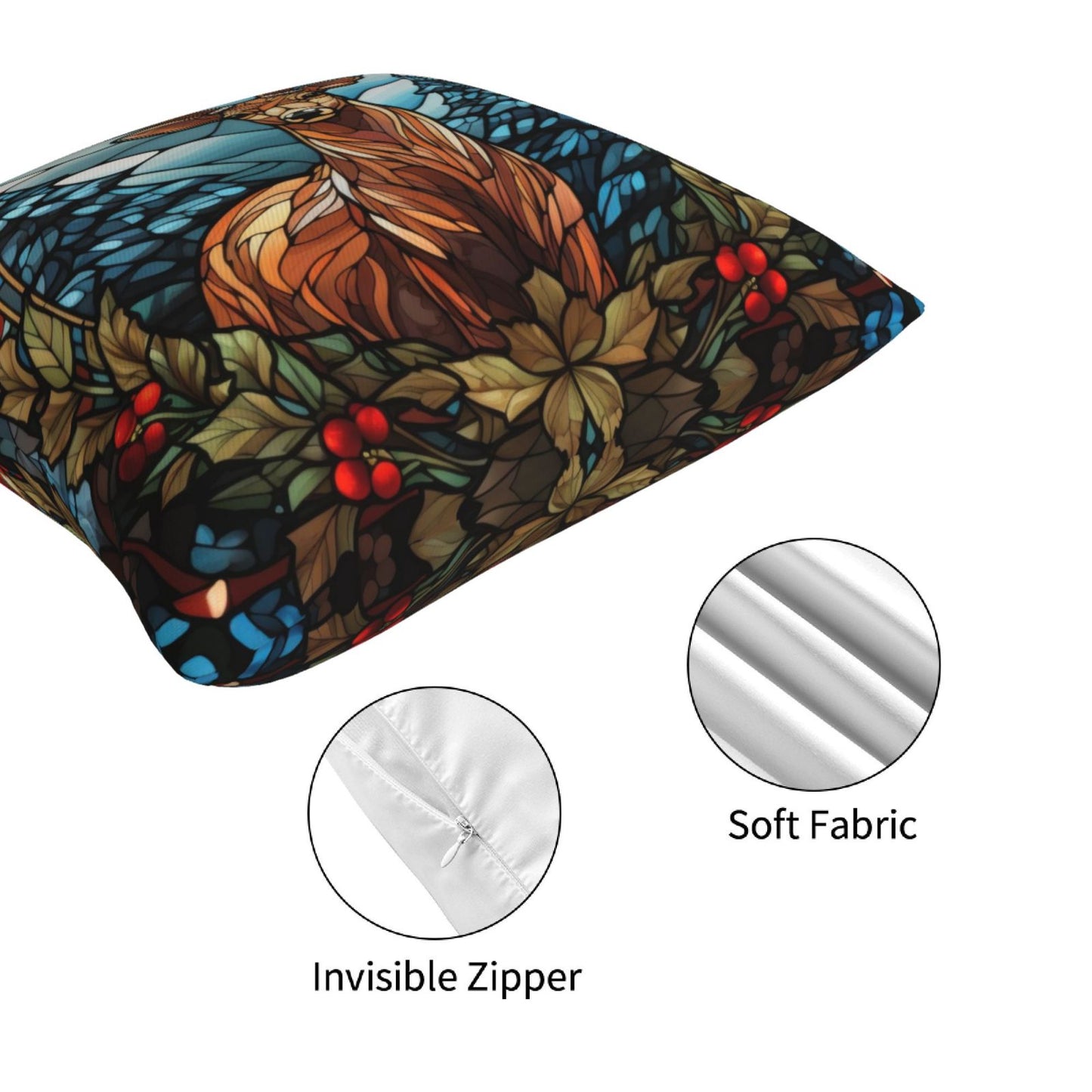 Christmas Throw Pillow Covers 18x18 inch Set of 4 Santa Deer Winter Holiday Pillow Cases Stained Glass Painting Decorative Cushion Covers
