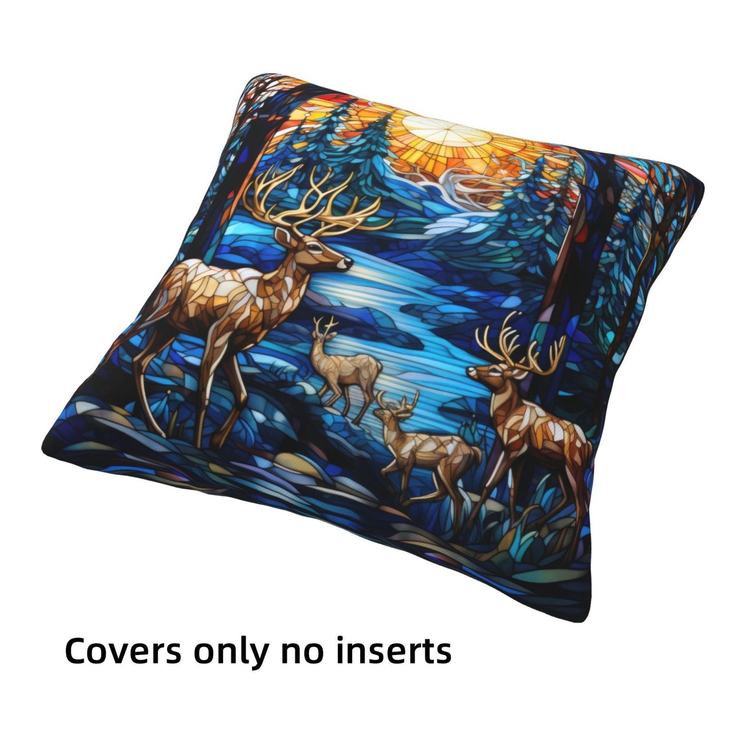 Christmas Throw Pillow Covers 18x18 inch Set of 4 Santa Deer Winter Holiday Pillow Cases Stained Glass Painting Decorative Cushion Covers