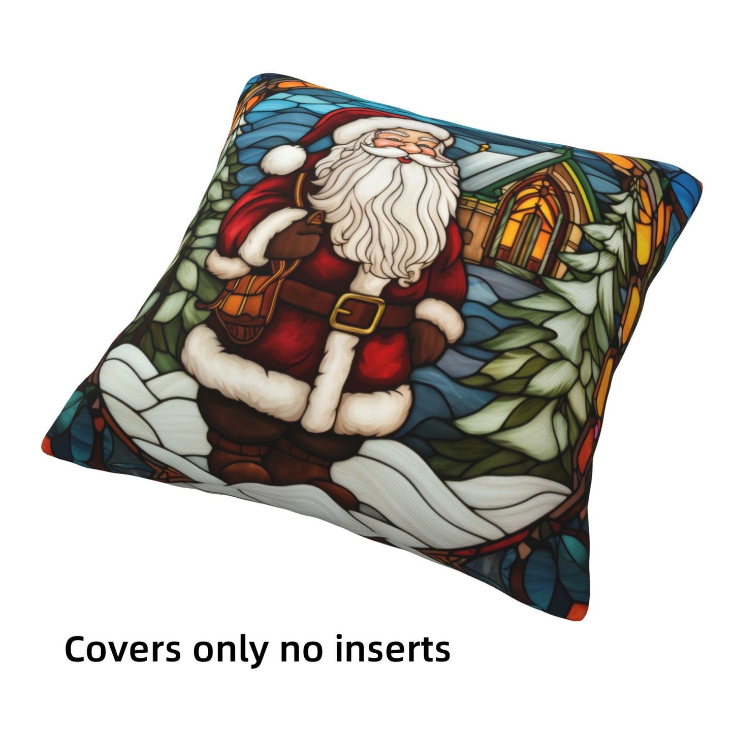 Christmas Throw Pillow Covers 18x18 inch Set of 4 Santa Deer Winter Holiday Pillow Cases Stained Glass Painting Decorative Cushion Covers
