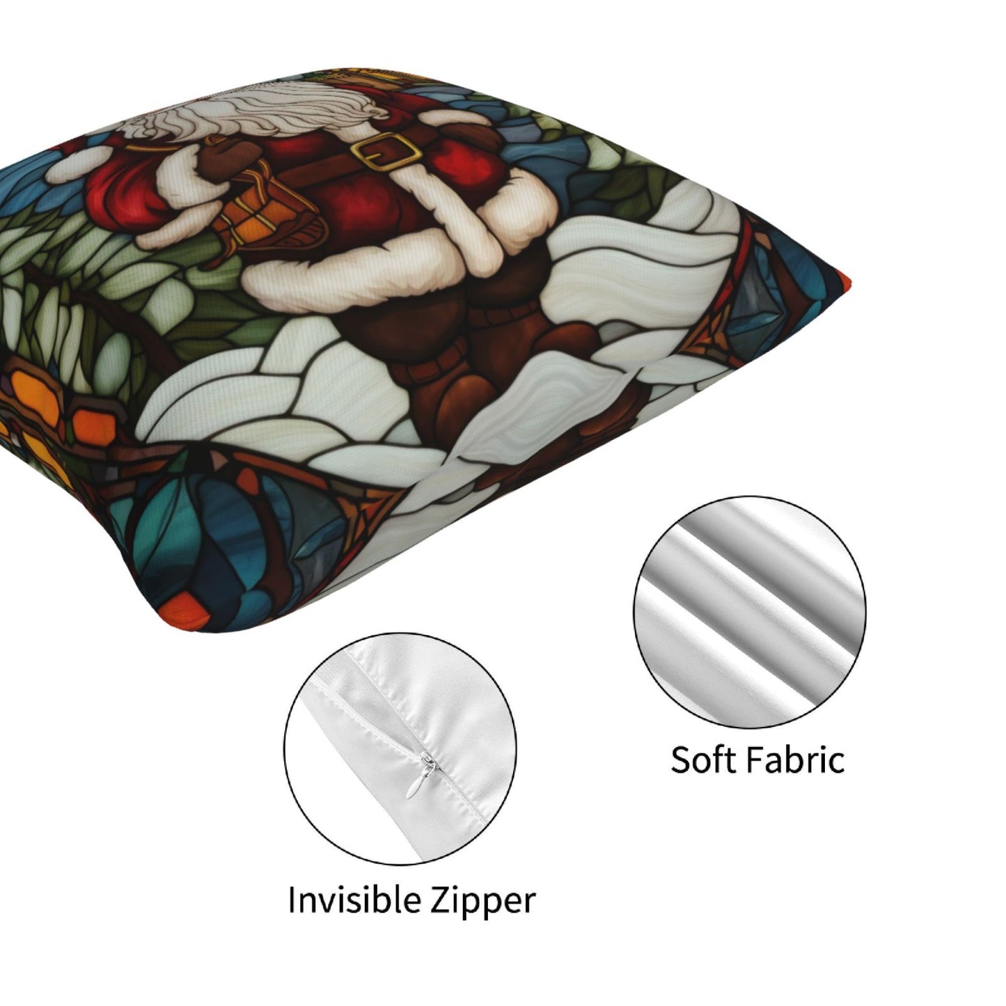 Christmas Throw Pillow Covers 18x18 inch Set of 4 Santa Deer Winter Holiday Pillow Cases Stained Glass Painting Decorative Cushion Covers