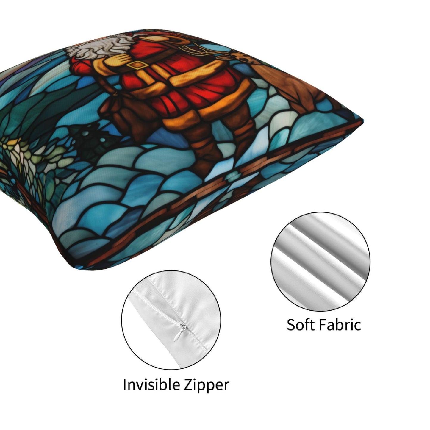 Christmas Throw Pillow Covers 18x18 inch Set of 4 Santa Deer Winter Holiday Pillow Cases Stained Glass Painting Decorative Cushion Covers