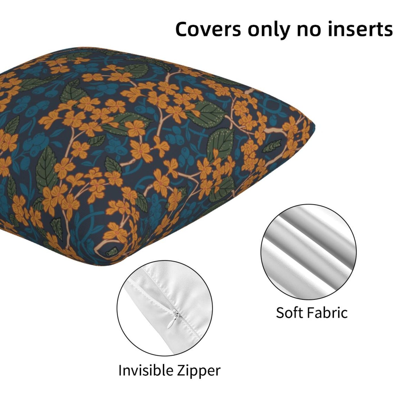 Floral Throw Pillow Covers 18x18 inch Set of 2 Vintage Flower Decorative Cushion Covers