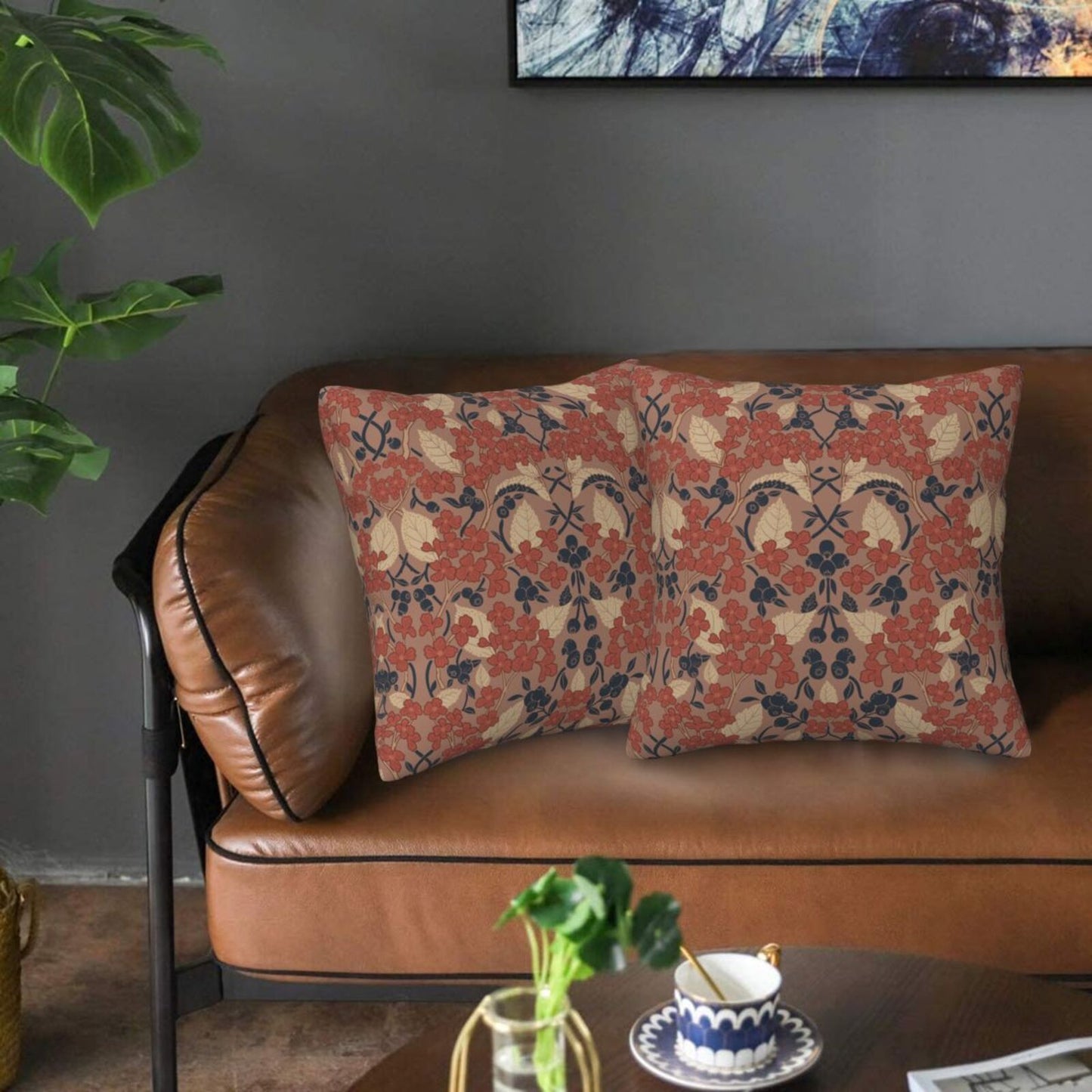 Floral Throw Pillow Covers 18x18 inch Set of 2 Vintage Flower Decorative Cushion Covers