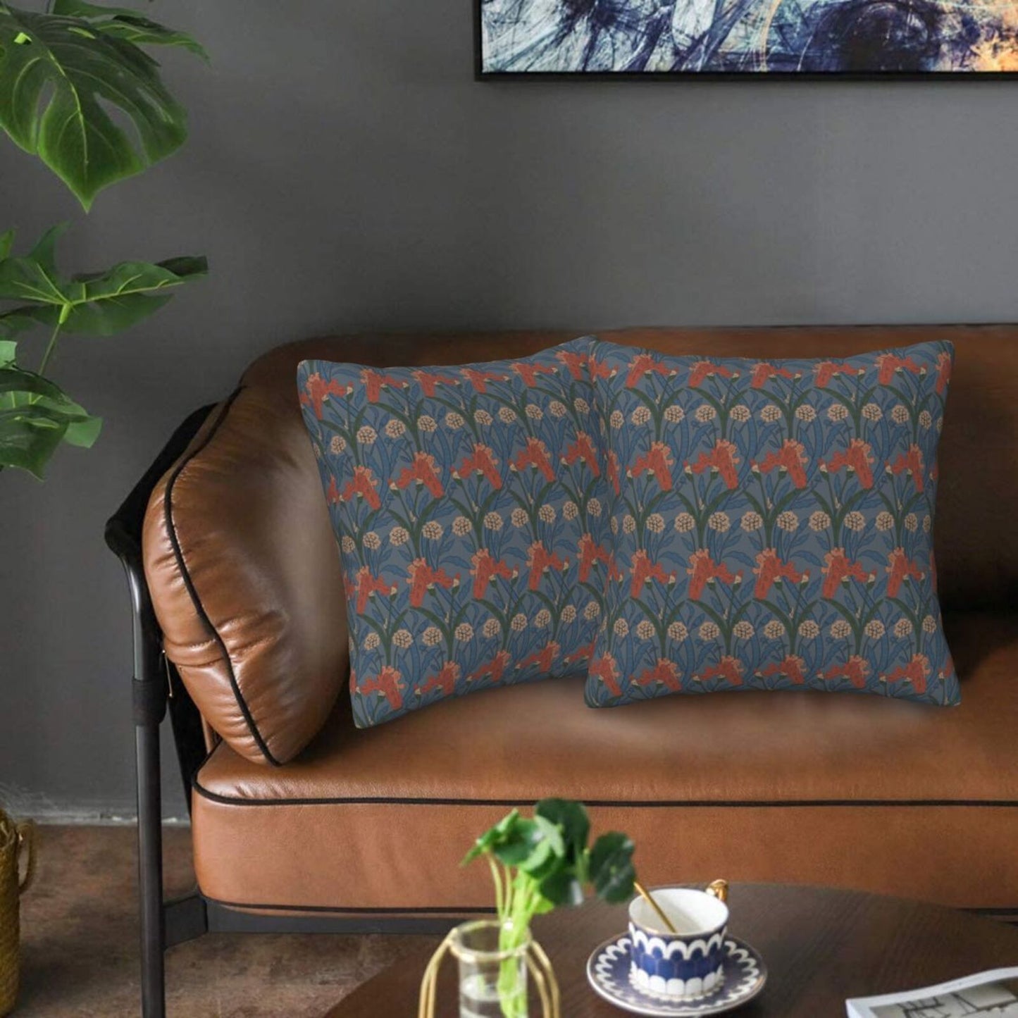 Floral Throw Pillow Covers 18x18 inch Set of 2 Vintage Flower Decorative Cushion Covers