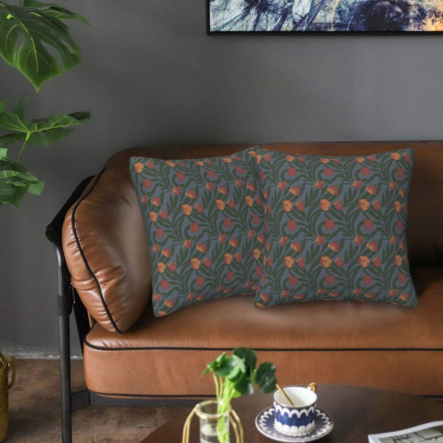 Floral Throw Pillow Covers 18x18 inch Set of 2 Vintage Flower Decorative Cushion Covers