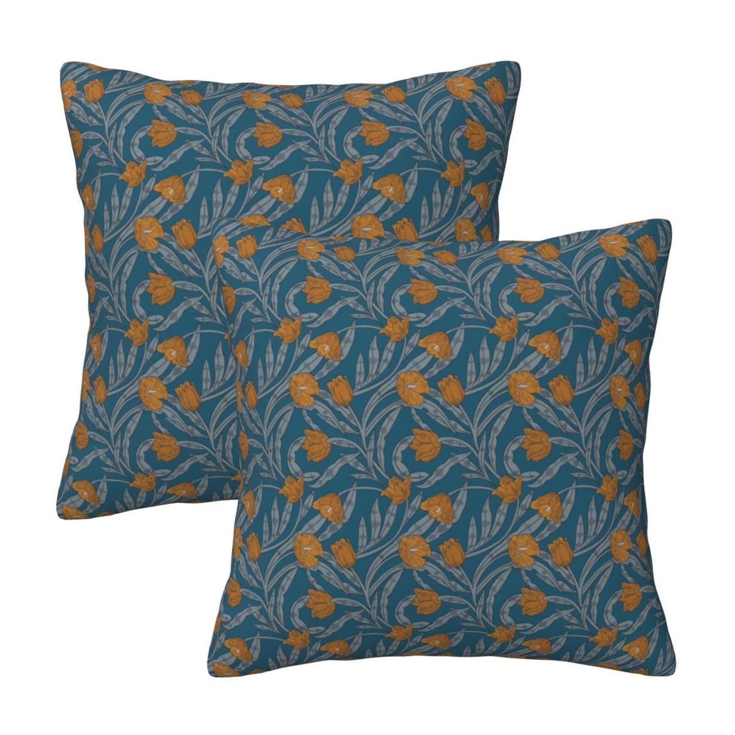 Floral Throw Pillow Covers 18x18 inch Set of 2 Vintage Flower Decorative Cushion Covers
