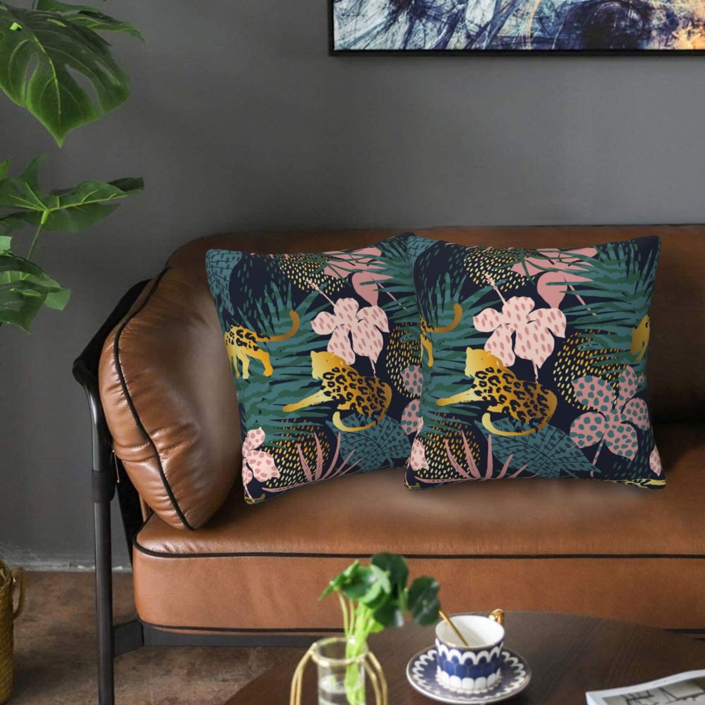 Tropical Throw Pillow Covers 18x18 inch Set of 2 Abstract Jungle Decorative Cushion Covers