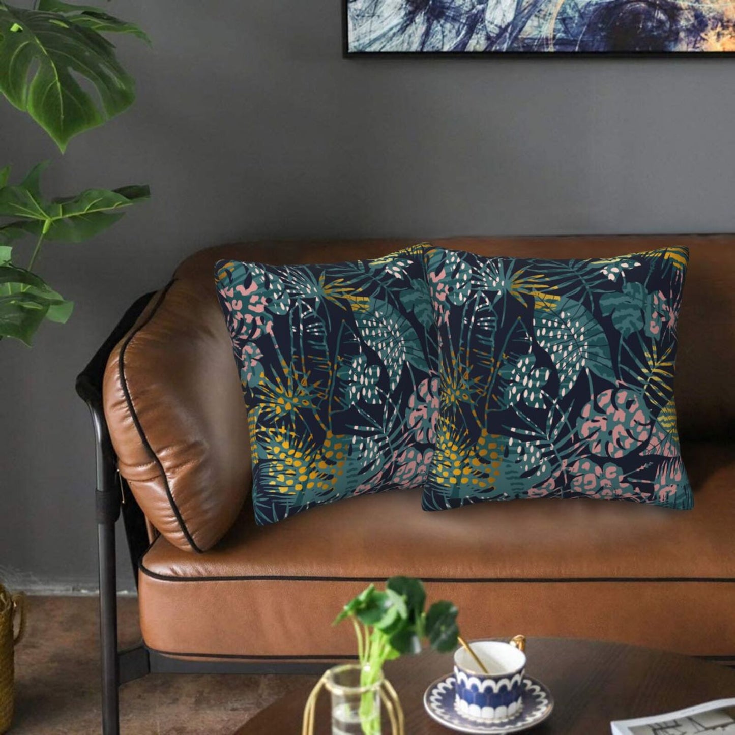 Tropical Throw Pillow Covers 18x18 inch Set of 2 Abstract Jungle Decorative Cushion Covers