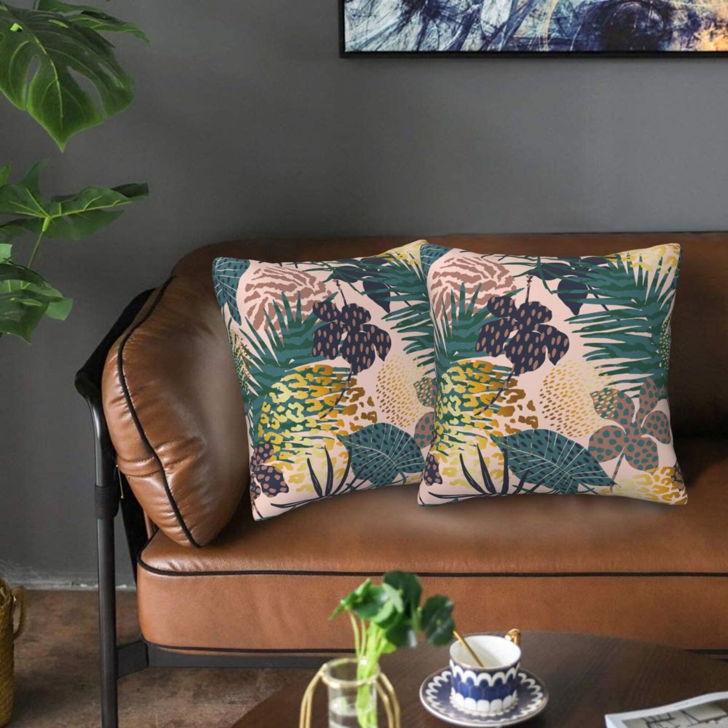 Tropical Throw Pillow Covers 18x18 inch Set of 2 Abstract Jungle Decorative Cushion Covers