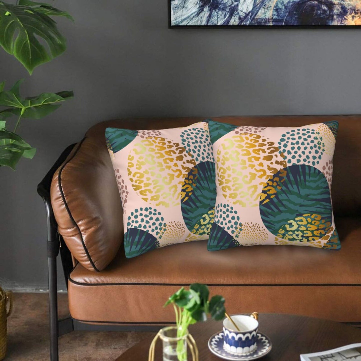 Tropical Throw Pillow Covers 18x18 inch Set of 2 Abstract Jungle Decorative Cushion Covers