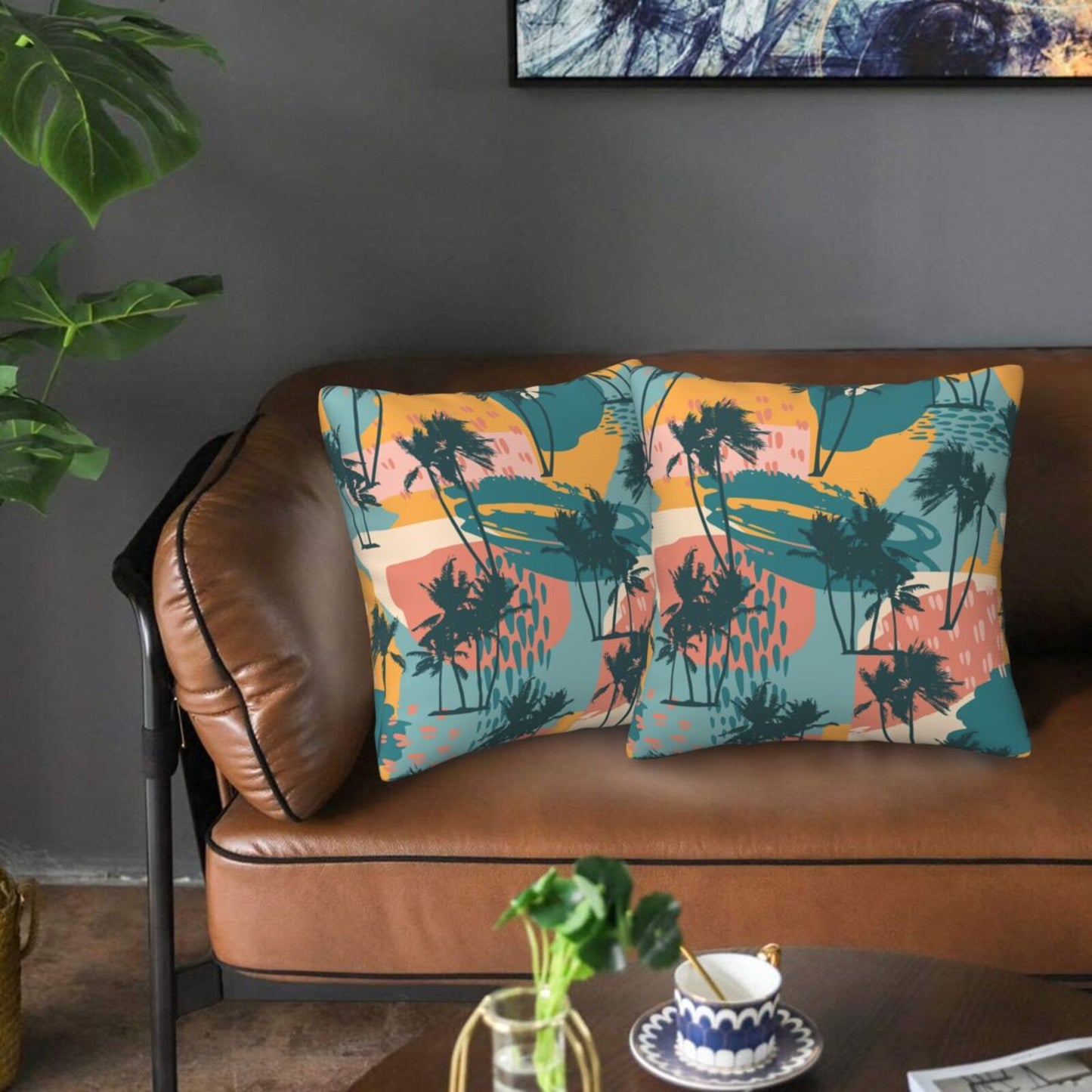 Tropical Throw Pillow Covers 18x18 inch Set of 2 Abstract Jungle Decorative Cushion Covers