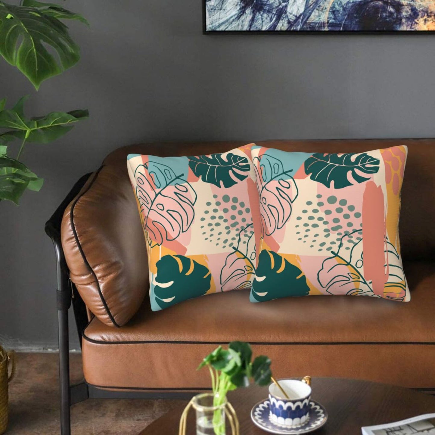 Tropical Throw Pillow Covers 18x18 inch Set of 2 Abstract Jungle Decorative Cushion Covers