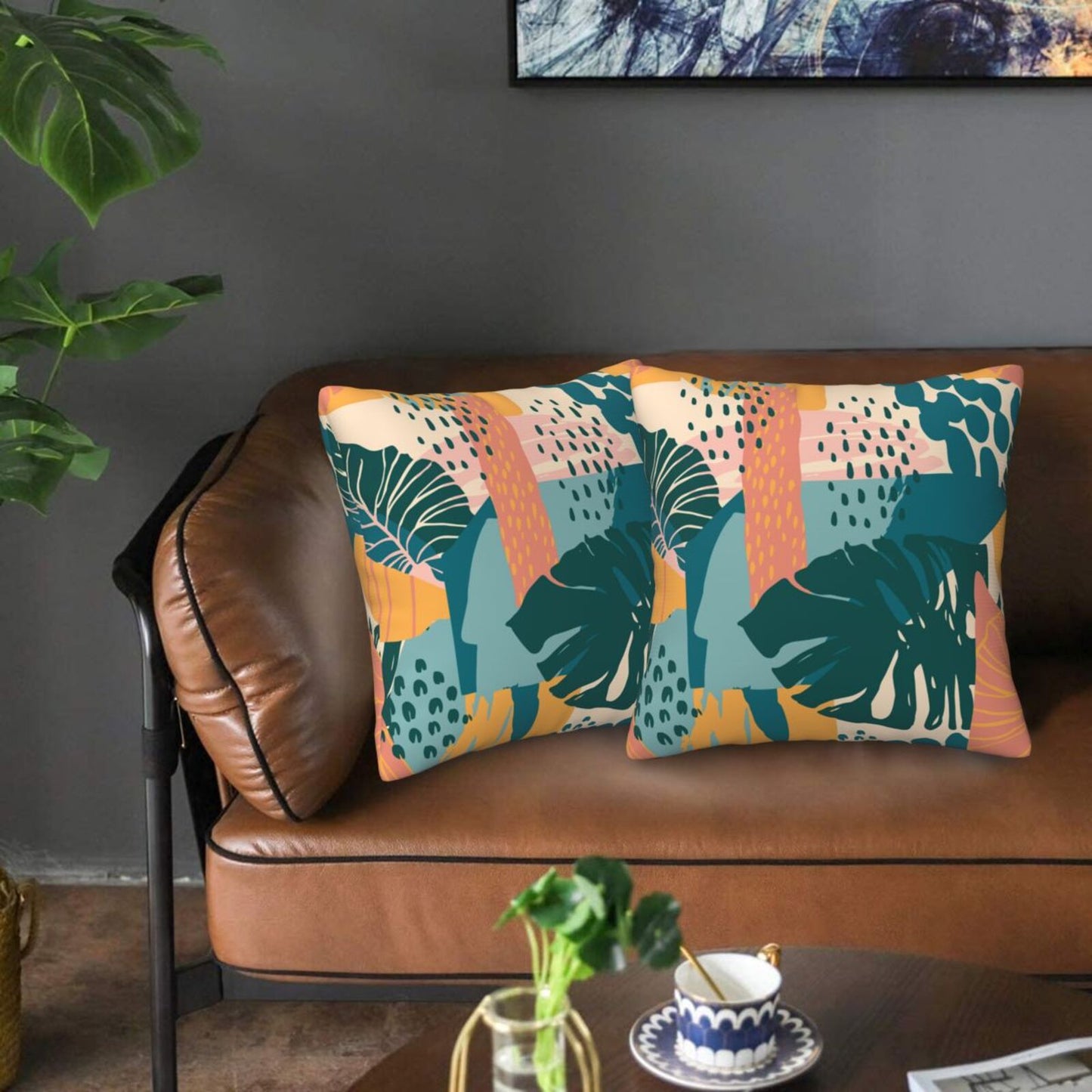 Tropical Throw Pillow Covers 18x18 inch Set of 2 Abstract Jungle Decorative Cushion Covers