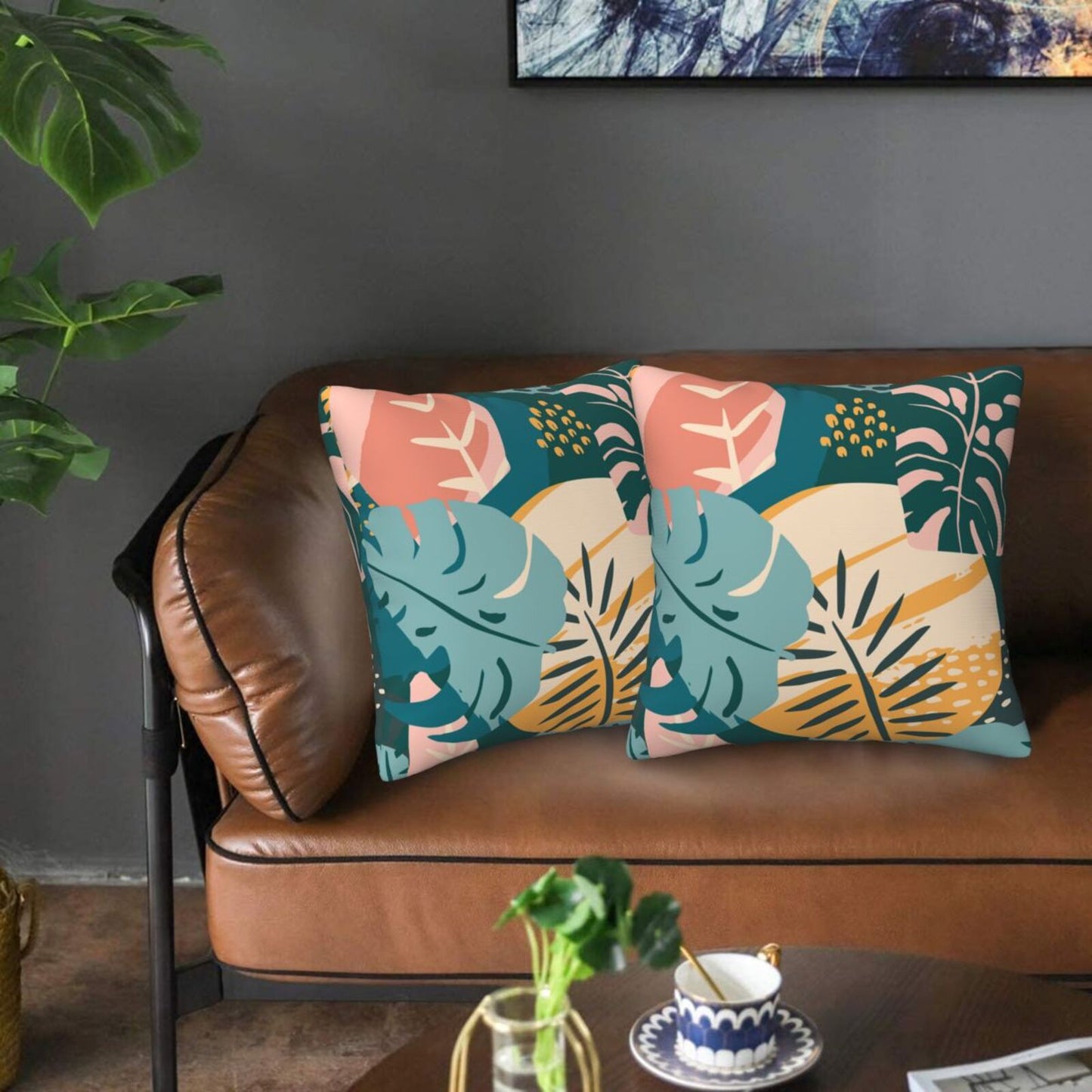 Tropical Throw Pillow Covers 18x18 inch Set of 2 Abstract Jungle Decorative Cushion Covers