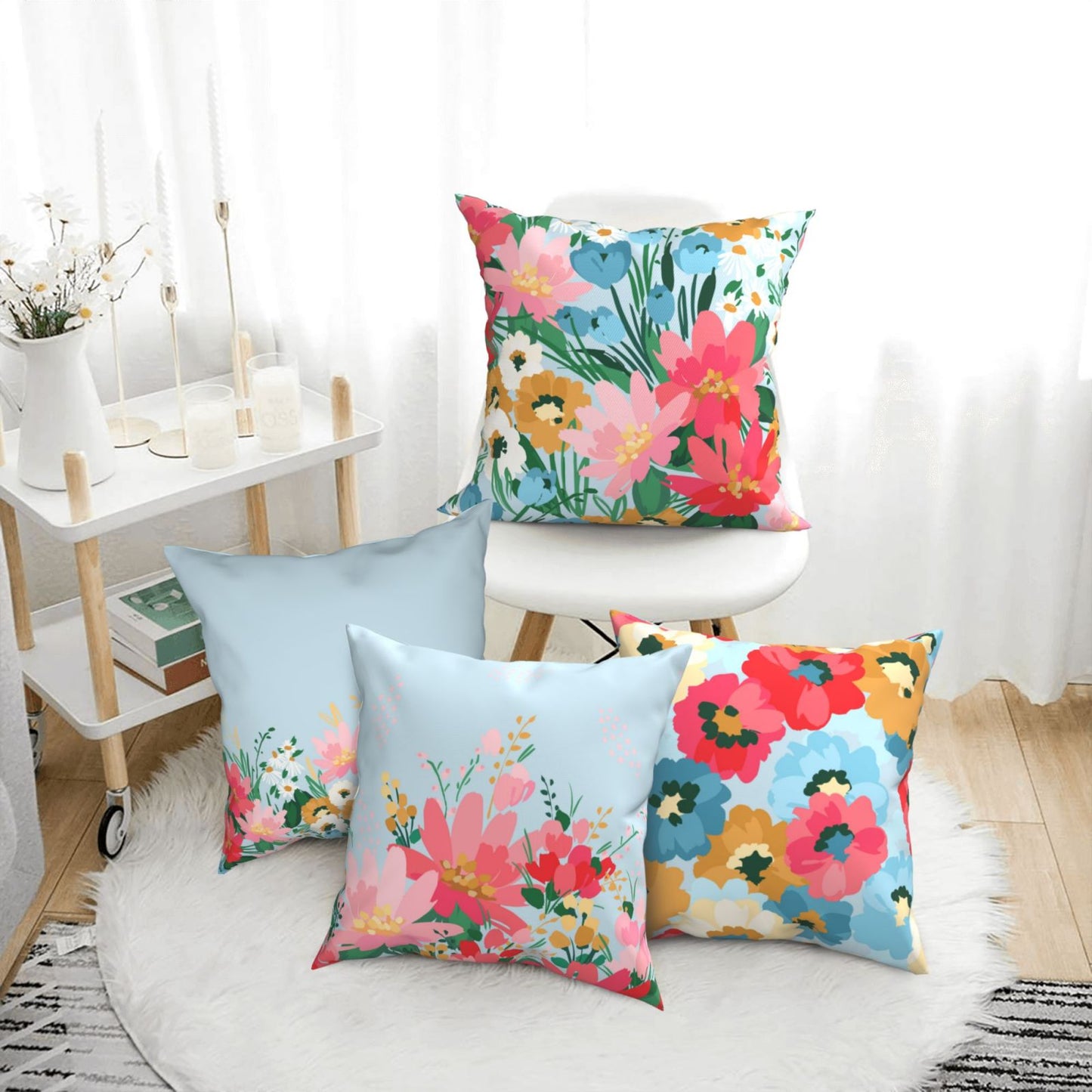 Floral Throw Pillow Covers 18x18 inch Set of 4 Meadow Botanical Decorative Cushion Covers