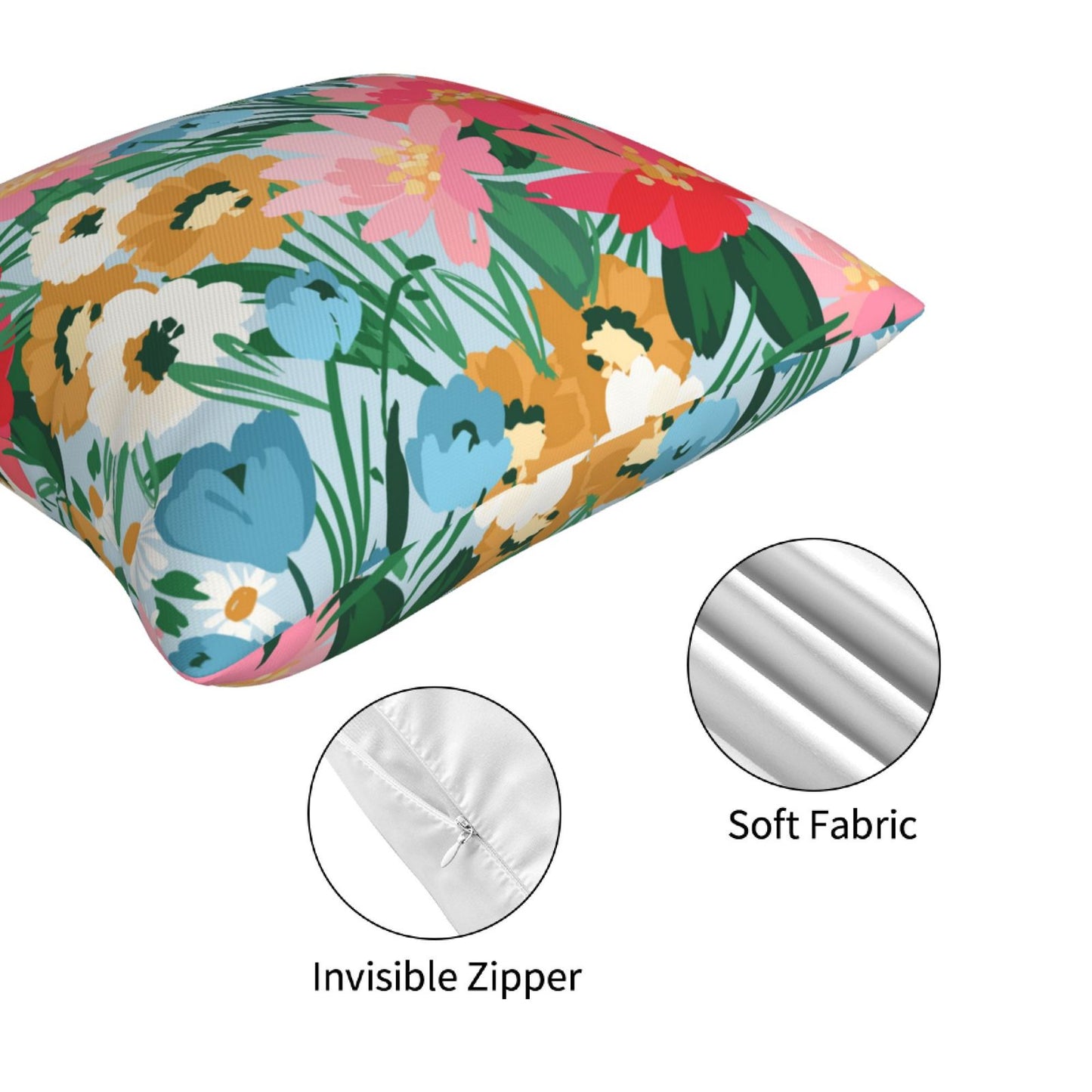 Floral Throw Pillow Covers 18x18 inch Set of 4 Meadow Botanical Decorative Cushion Covers