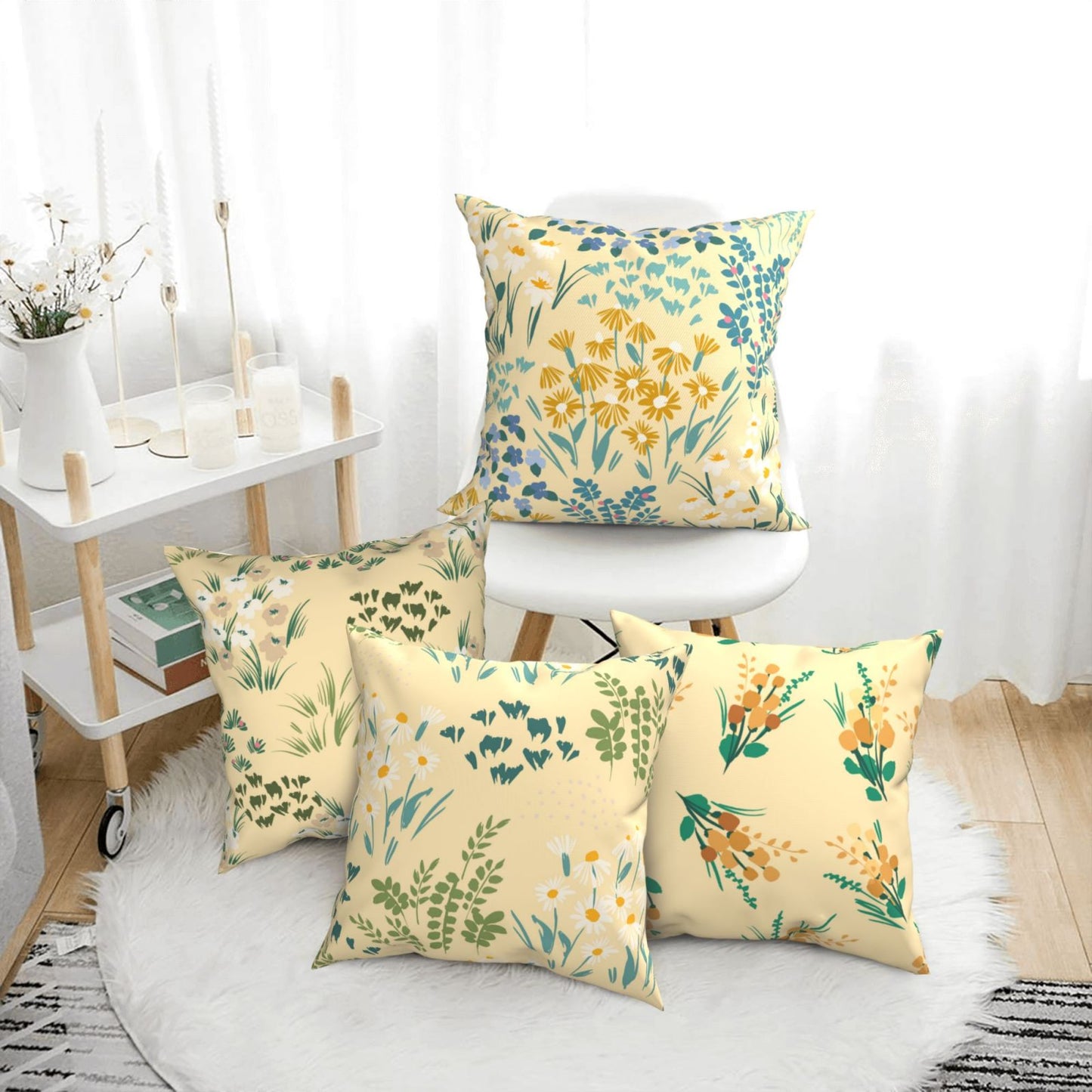 Floral Throw Pillow Covers 18x18 inch Set of 4 Meadow Botanical Decorative Cushion Covers