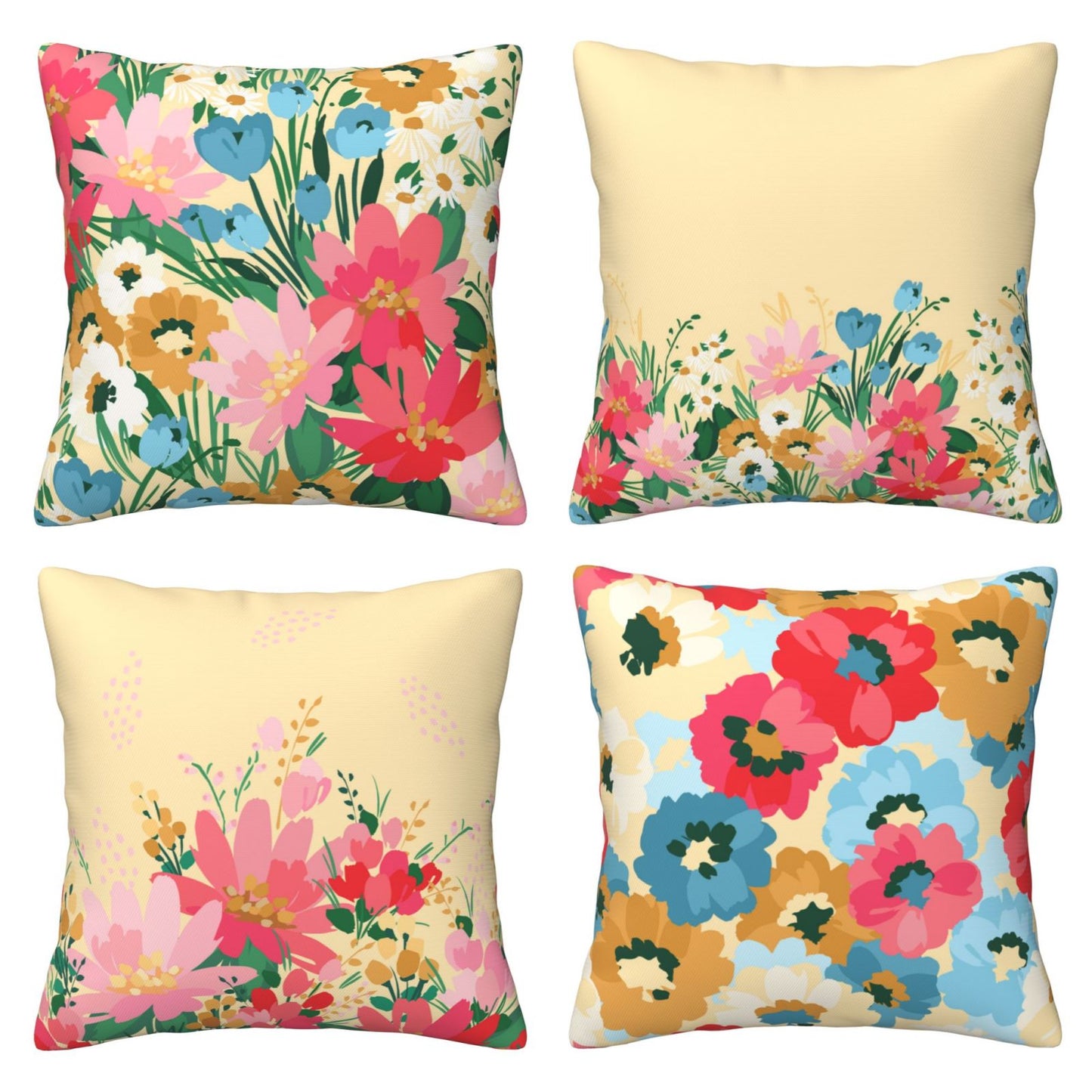 Floral Throw Pillow Covers 18x18 inch Set of 4 Meadow Botanical Decorative Cushion Covers