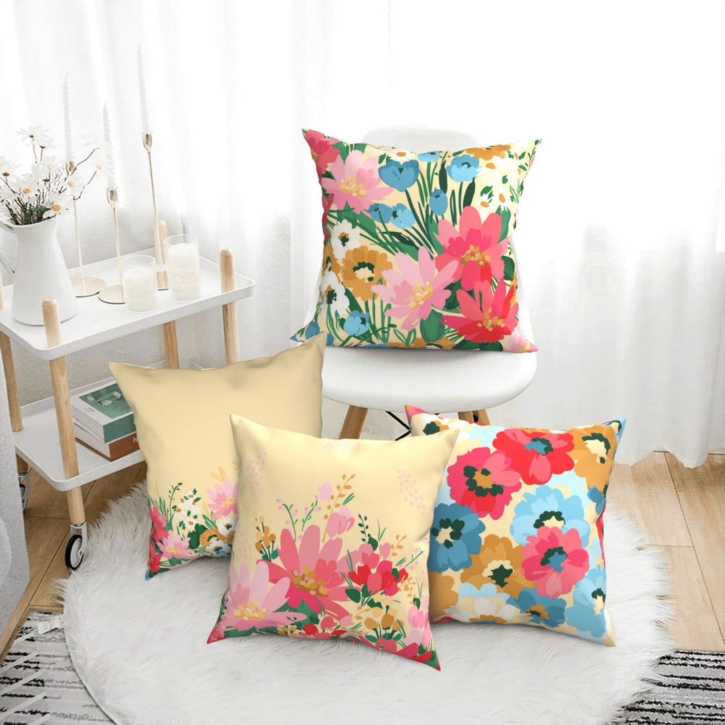 Floral Throw Pillow Covers 18x18 inch Set of 4 Meadow Botanical Decorative Cushion Covers