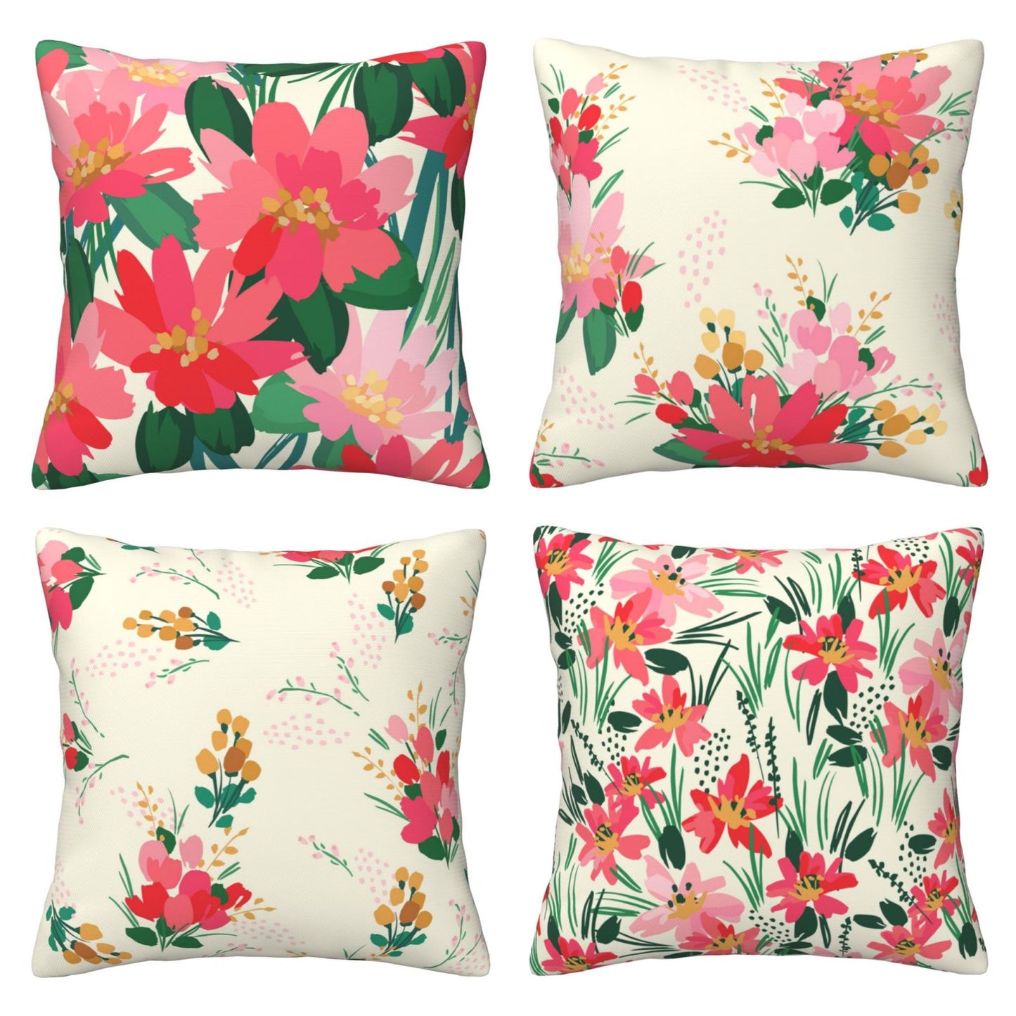 Floral Throw Pillow Covers 18x18 inch Set of 4 Meadow Botanical Decorative Cushion Covers