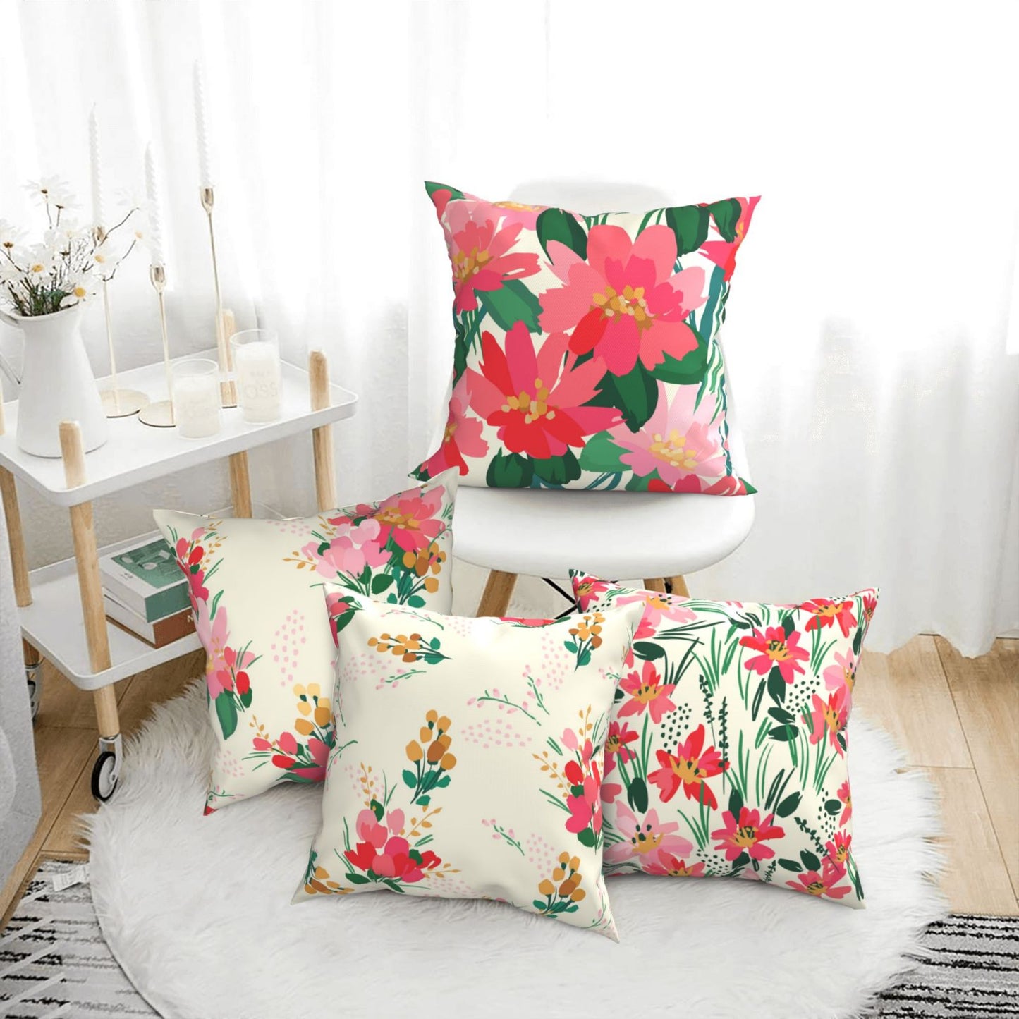 Floral Throw Pillow Covers 18x18 inch Set of 4 Meadow Botanical Decorative Cushion Covers