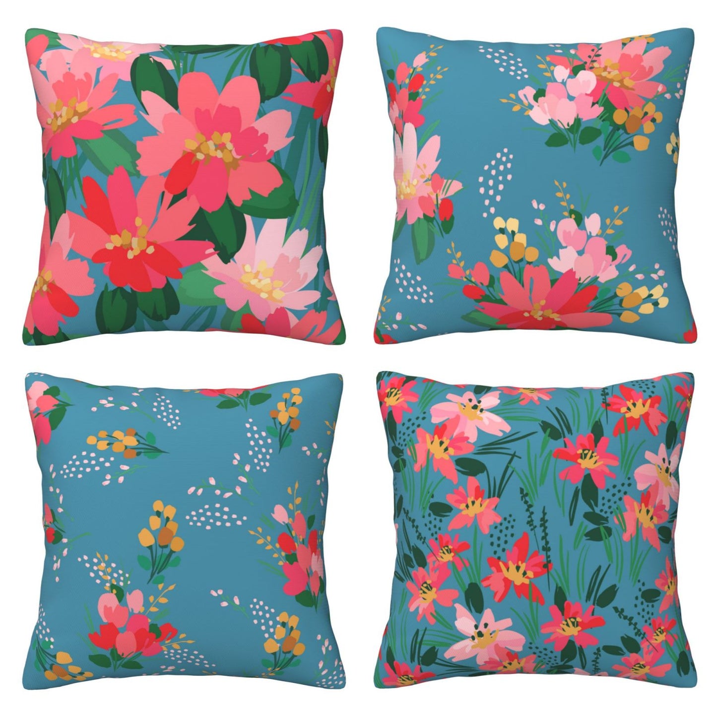 Floral Throw Pillow Covers 18x18 inch Set of 4 Meadow Botanical Decorative Cushion Covers
