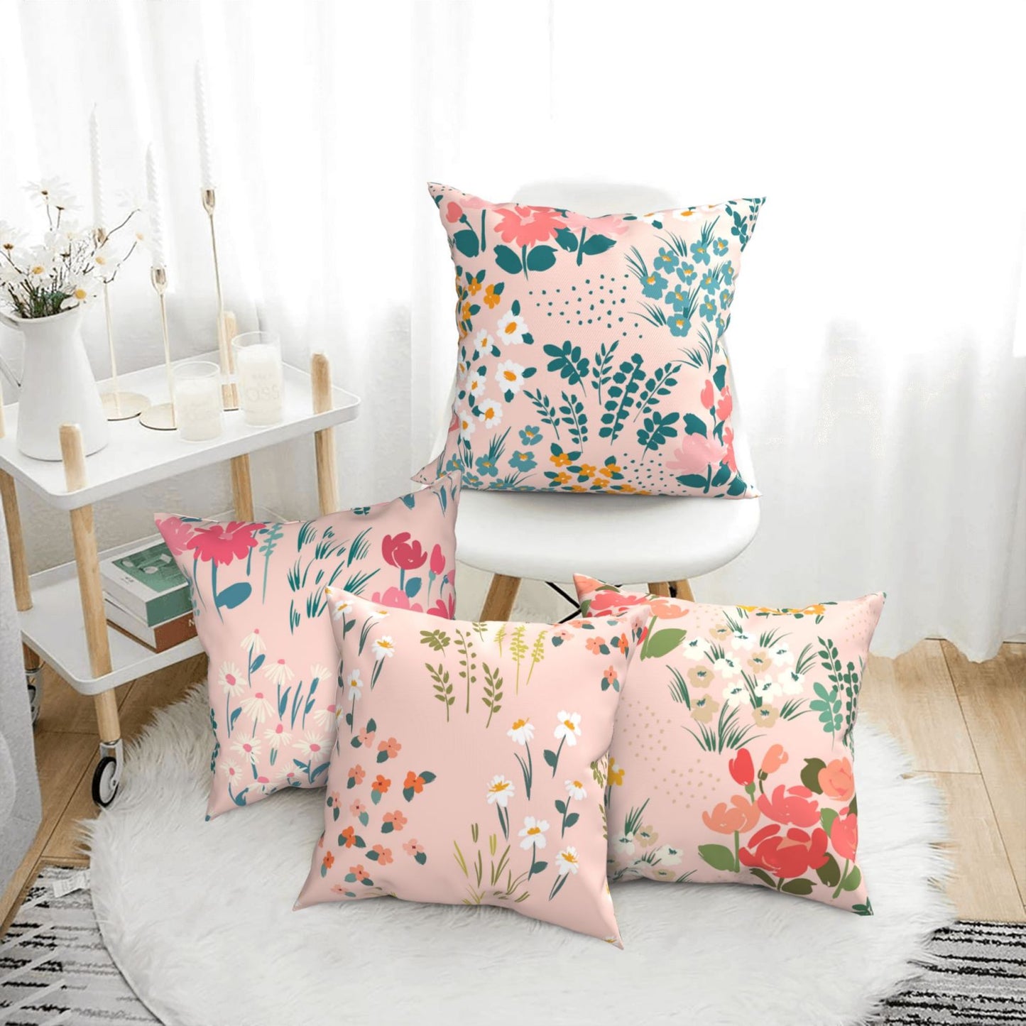 Floral Throw Pillow Covers 18x18 inch Set of 4 Meadow Botanical Decorative Cushion Covers