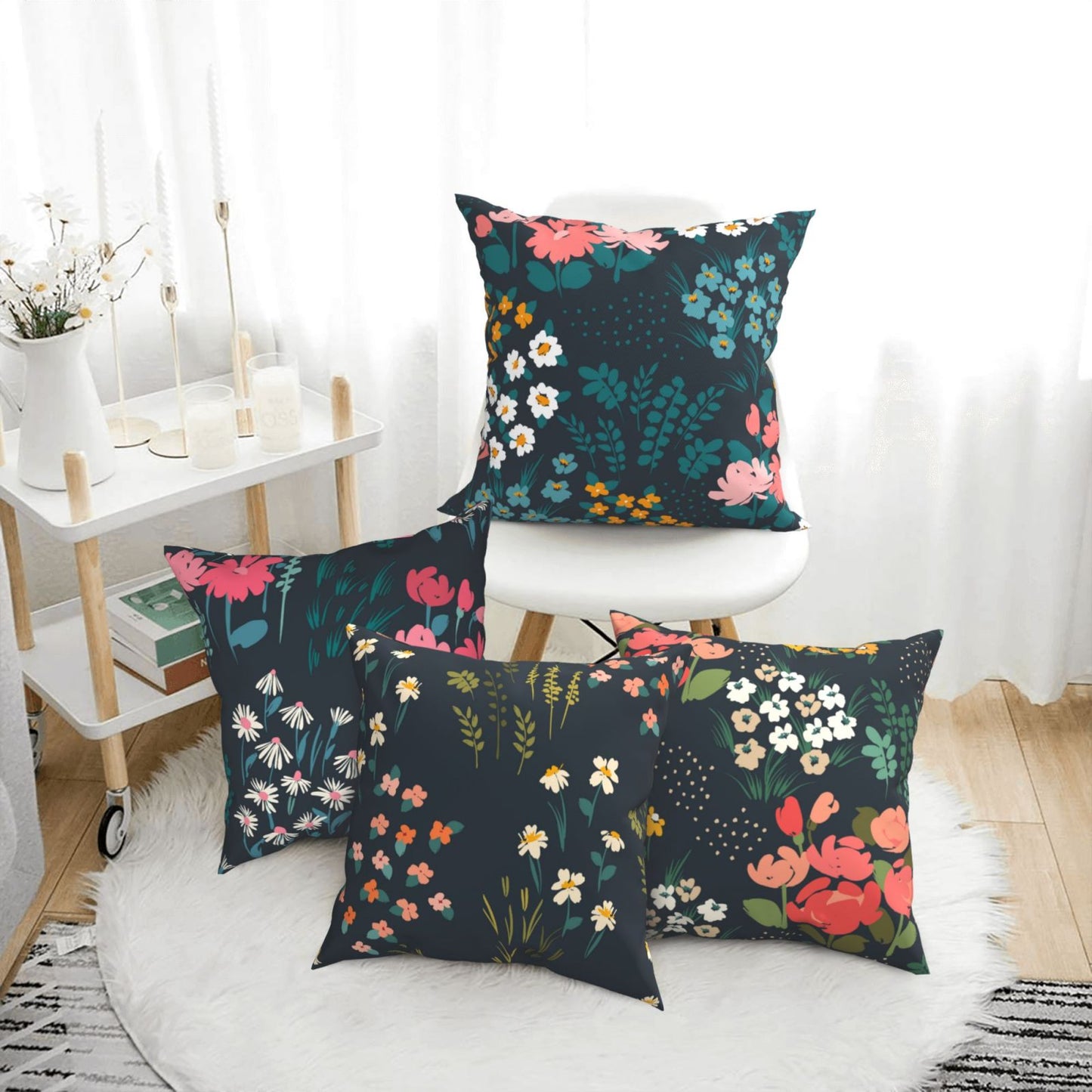 Floral Throw Pillow Covers 18x18 inch Set of 4 Meadow Botanical Decorative Cushion Covers