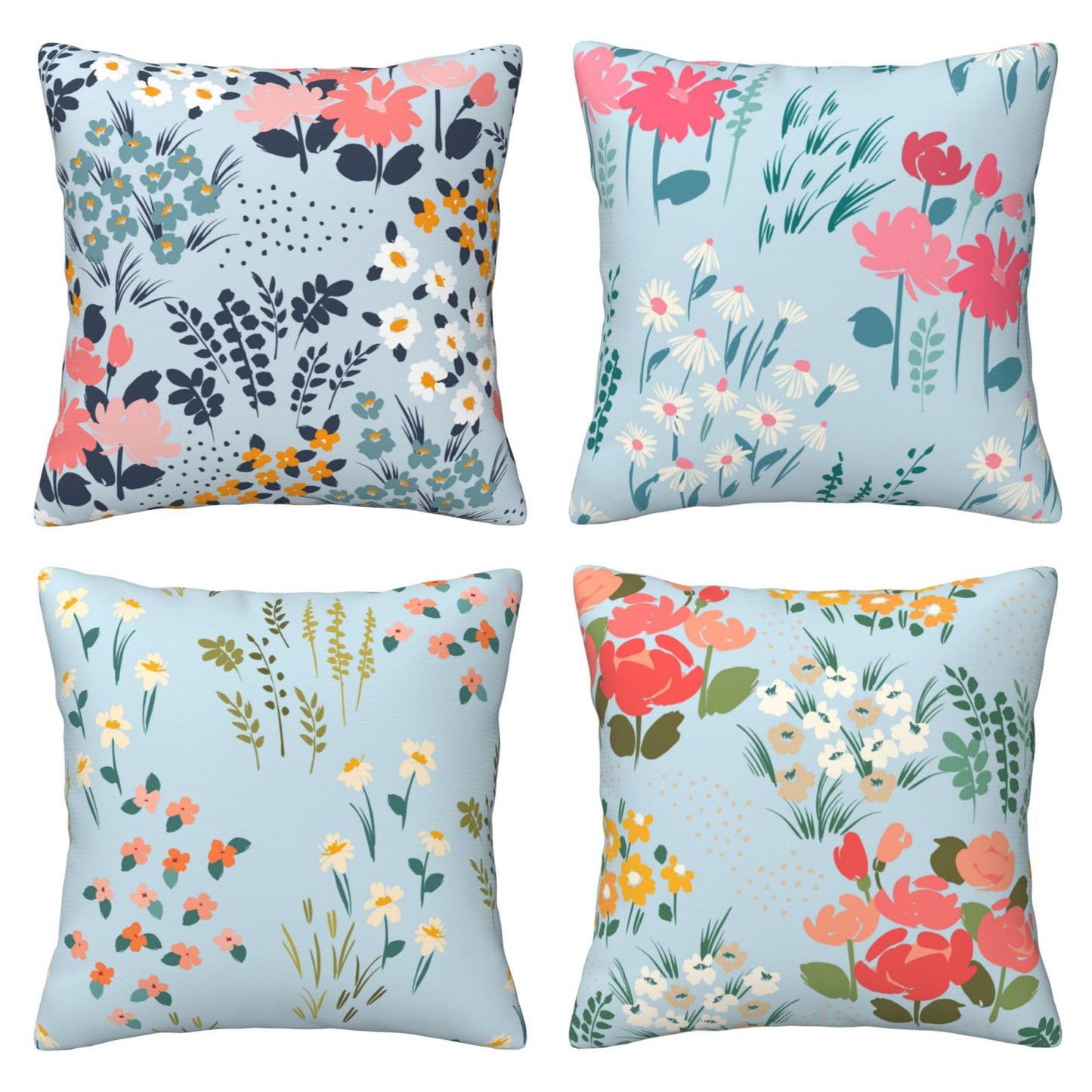 Floral Throw Pillow Covers 18x18 inch Set of 4 Meadow Botanical Decorative Cushion Covers