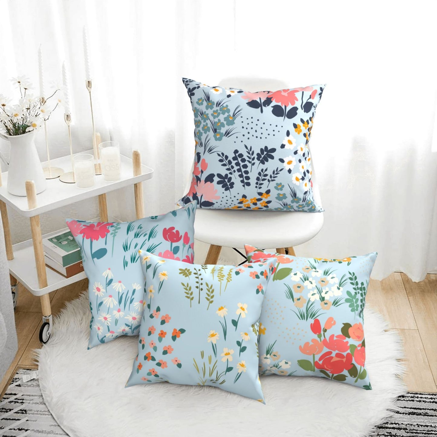 Floral Throw Pillow Covers 18x18 inch Set of 4 Meadow Botanical Decorative Cushion Covers